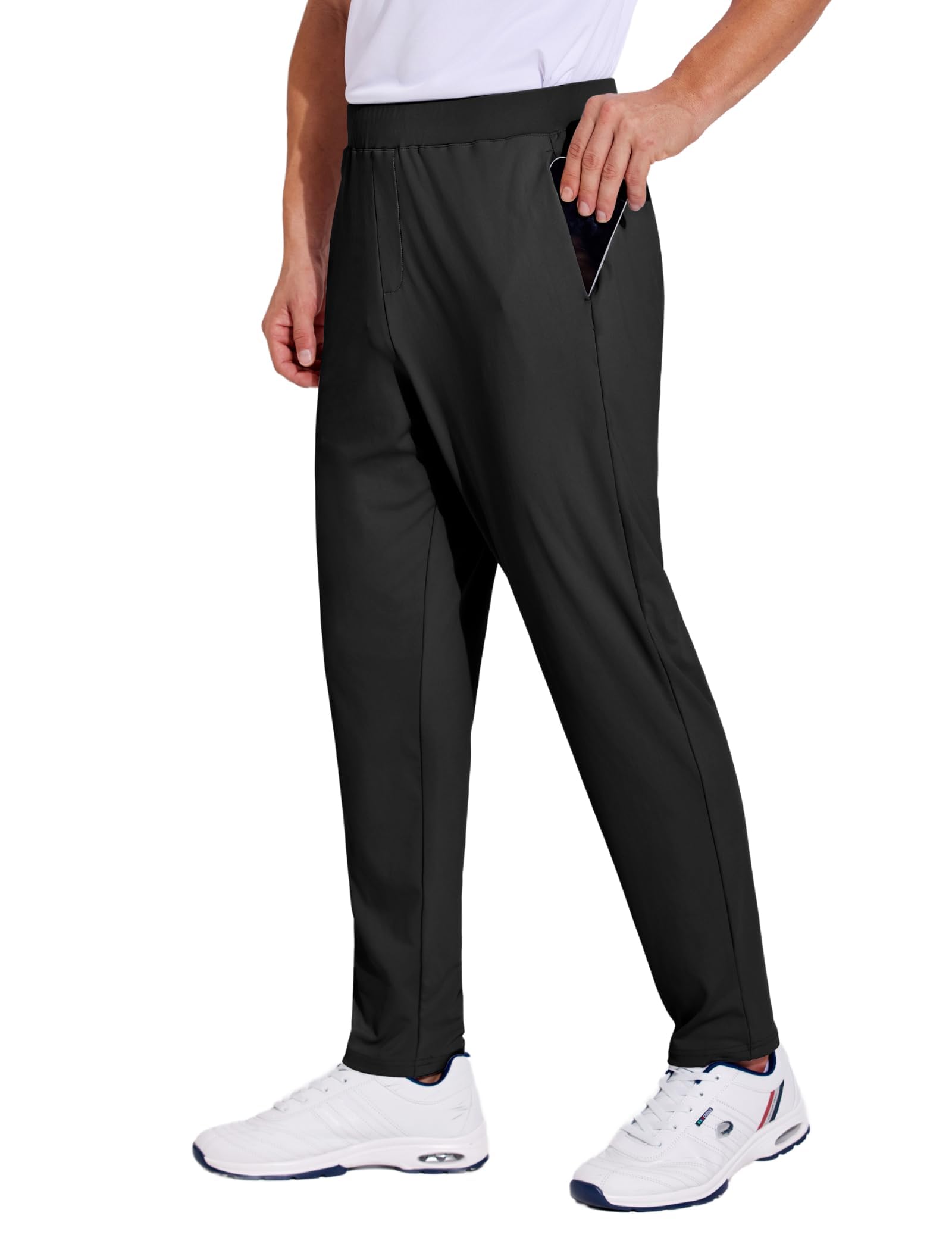 PINSPARK Men's Stretch Golf Pants - Lightweight Quick-Dry UPF 50+ with Elastic Waist & Zipper Back Pocket - Perfect for Golf, Jogging & Outdoor Activities