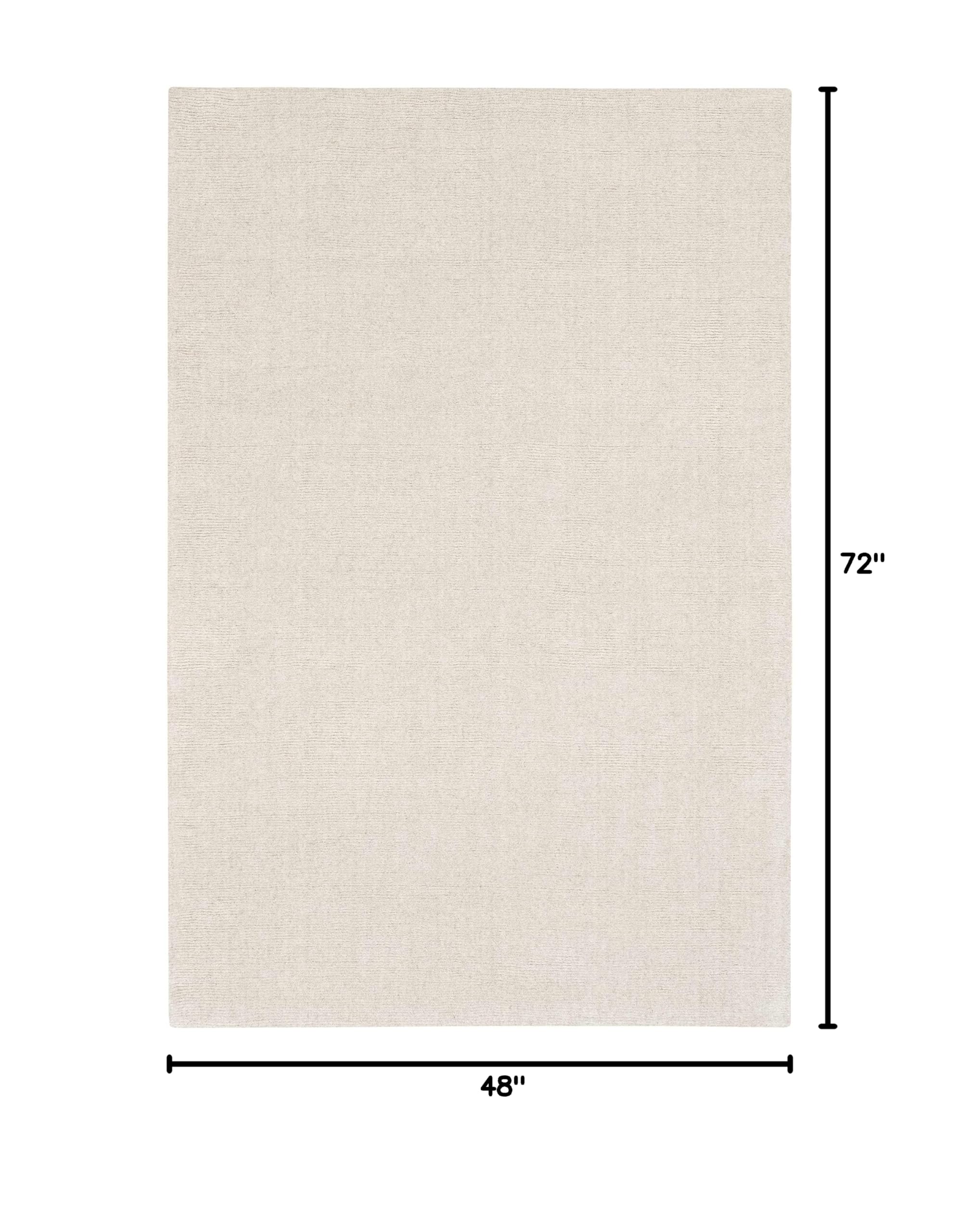 Hauteloom Mariba Wool Area Rug for Living Room & Bedroom - Solid Ivory with Border - 4' x 6' - Soft & Durable - Perfect for Cozy Home Decor
