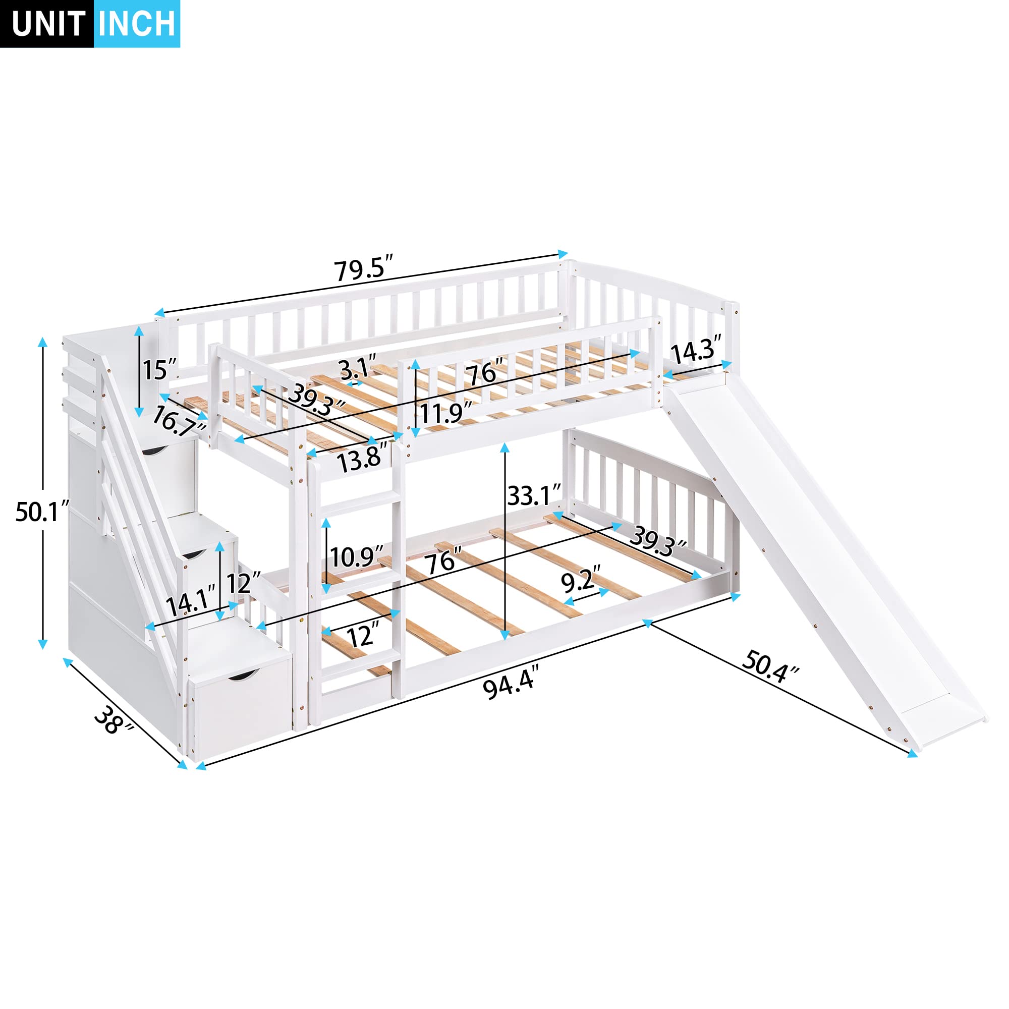 Twin Over Twin Bunk Bed with Storage Drawers & Staircase - Sturdy Wooden Loft Bed for Kids with Safety Guardrails - No Box Spring Needed, White - Perfect for Small Bedrooms, Shared Kids' Rooms & Space-Saving Solutions