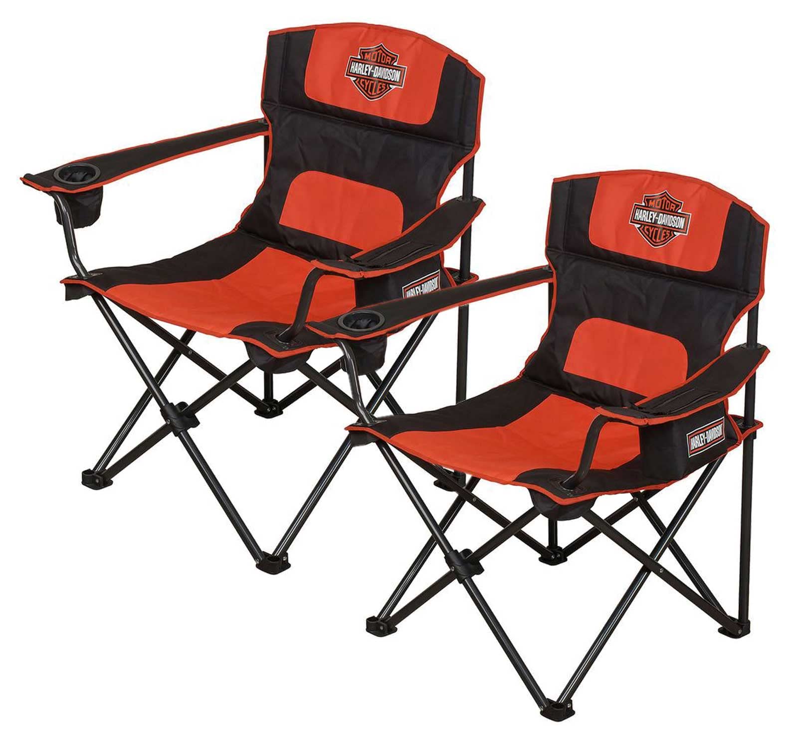 Harley-Davidson Bar & Shield Deluxe Folding Chairs with Carry Bags - Set of 2 Heavy Duty Camping Chairs for Outdoor Events, Tailgating & Backyard BBQs