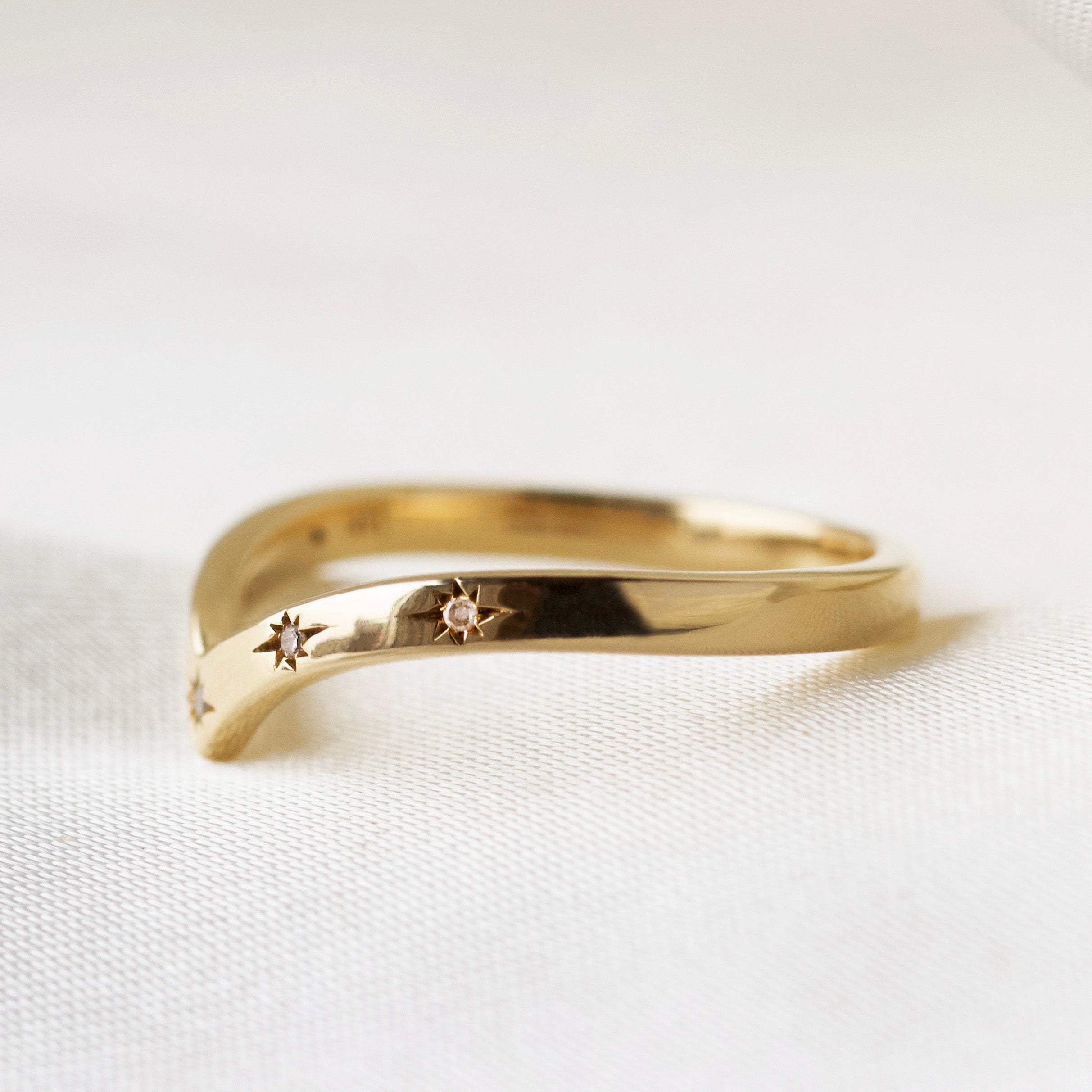 Diamond Star Wishbone Wedding Band Ring - Elegant Promise Ring for Women, 14K Gold or Sterling Silver, Perfect for Engagement, Anniversary & Special Occasions