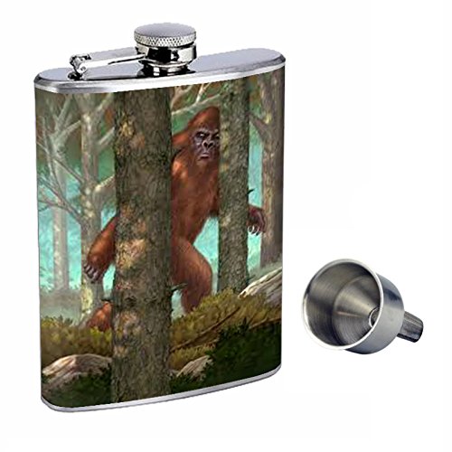 Premium 8oz Stainless Steel Whiskey Flask with Free Funnel - Sasquatch Design, Leakproof & Durable - Perfect for Outdoor Adventures, Camping, Hiking & Gifts