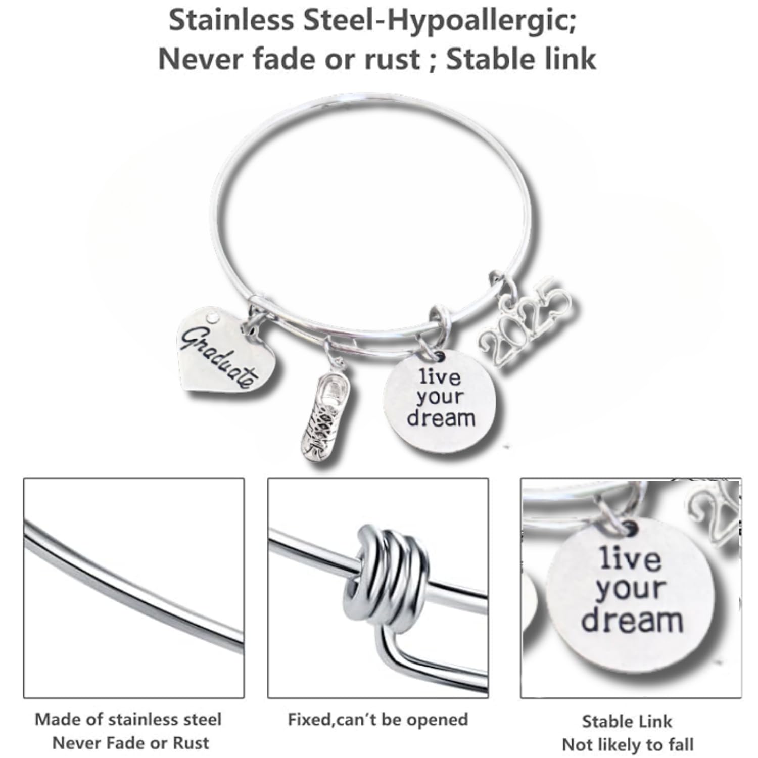 2025 Graduation Bangle Bracelet for Girls - Infinity Collection Runner Live Your Dream Grad Gift - Class of 2025 Jewelry for High School & College Graduates - Perfect for Ceremonies, Parties & Yearbook Photos