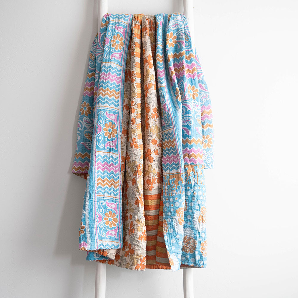 Large Kantha Quilt LK426 - Handmade Cotton Patchwork Bedspread for Boho Home Decor | Perfect for Bedroom, Living Room & Cozy Throw Blanket