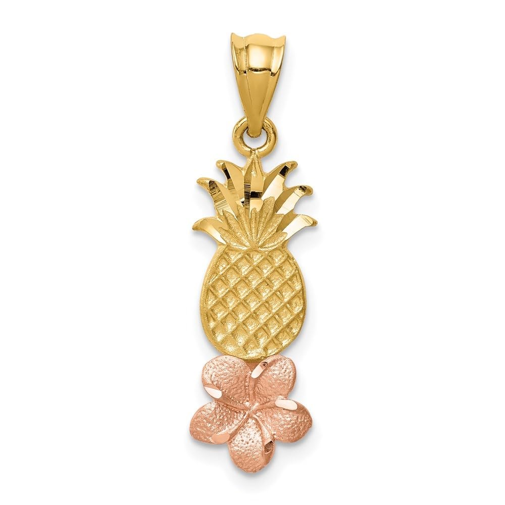 14K Rose & Yellow Gold Pineapple Plumeria Pendant - 23mm for Beach & Summer Style