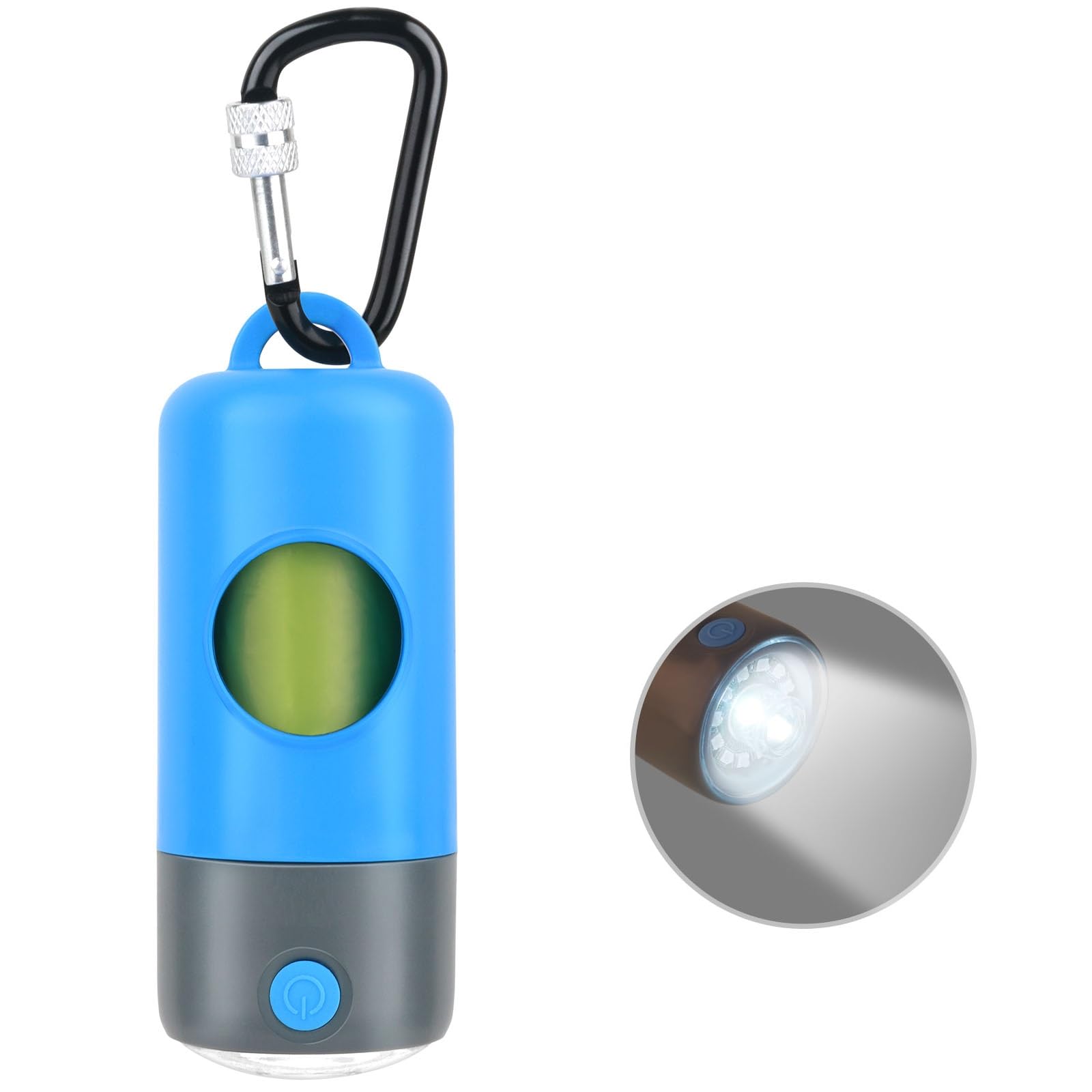 Rechargeable LED Dog Poop Bag Dispenser with Carabiner Clip - 15 Extra Thick Pet Waste Bags Included - Hands-Free Leash, Collar & Harness Attachment - Ideal for Night Walks, Hiking & Outdoor Adventures