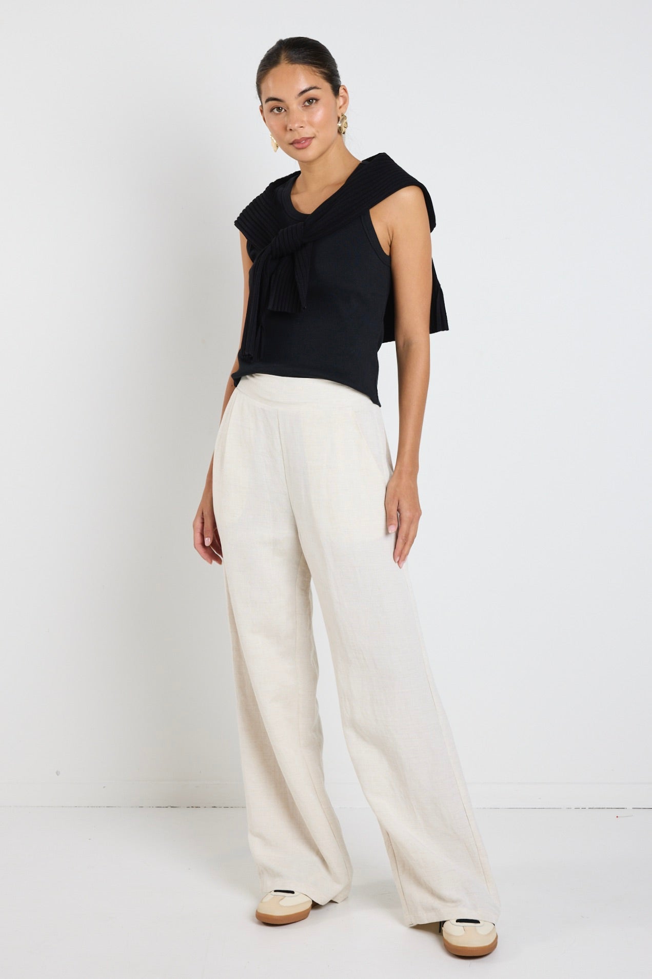 Guardian Natural Linen Viscose Elastic Waist Pants for Women - Comfortable Stretchy Lounge Pants for Yoga, Travel & Home Wear