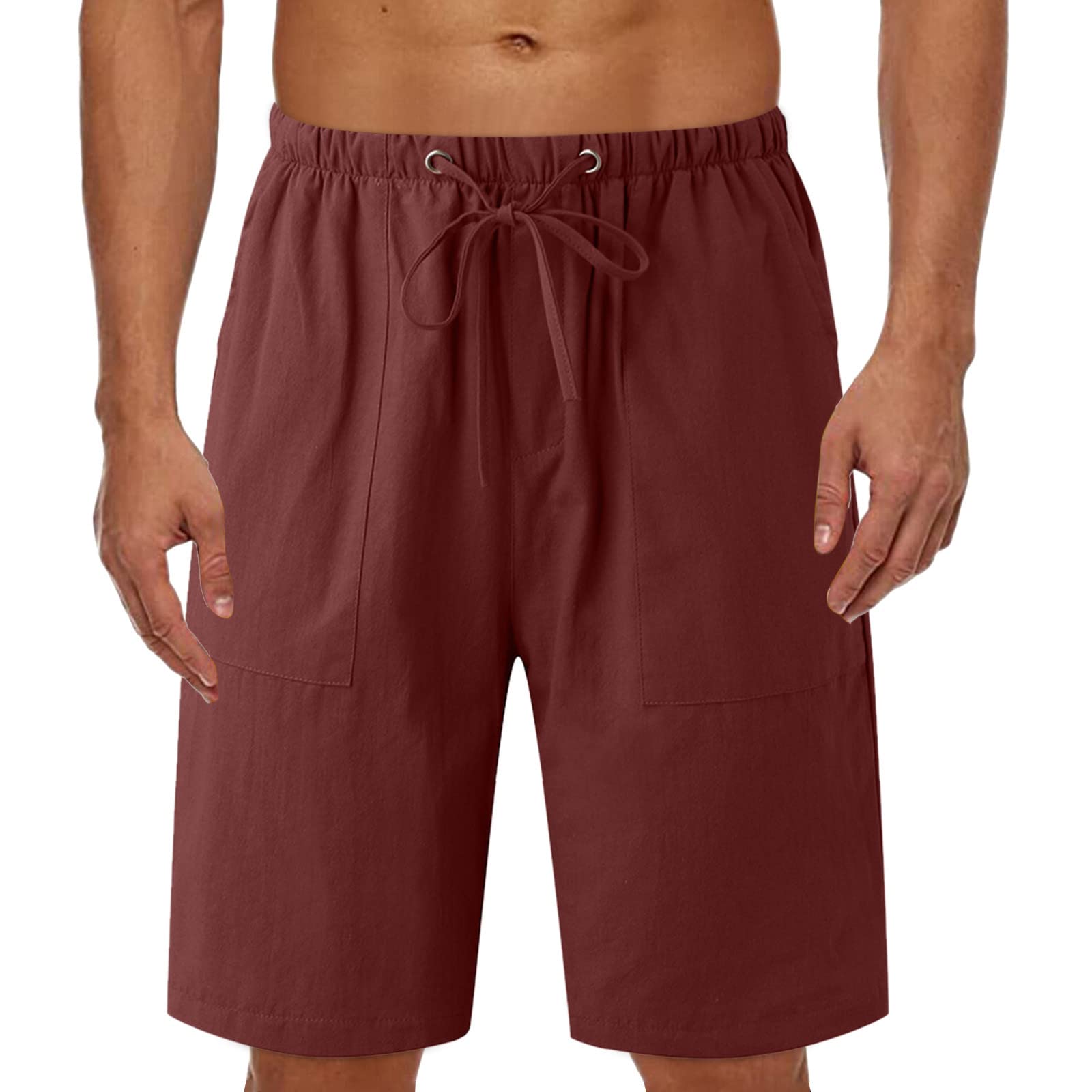 Men's Casual Cotton Linen Shorts with Pockets - Gym & Summer Wear