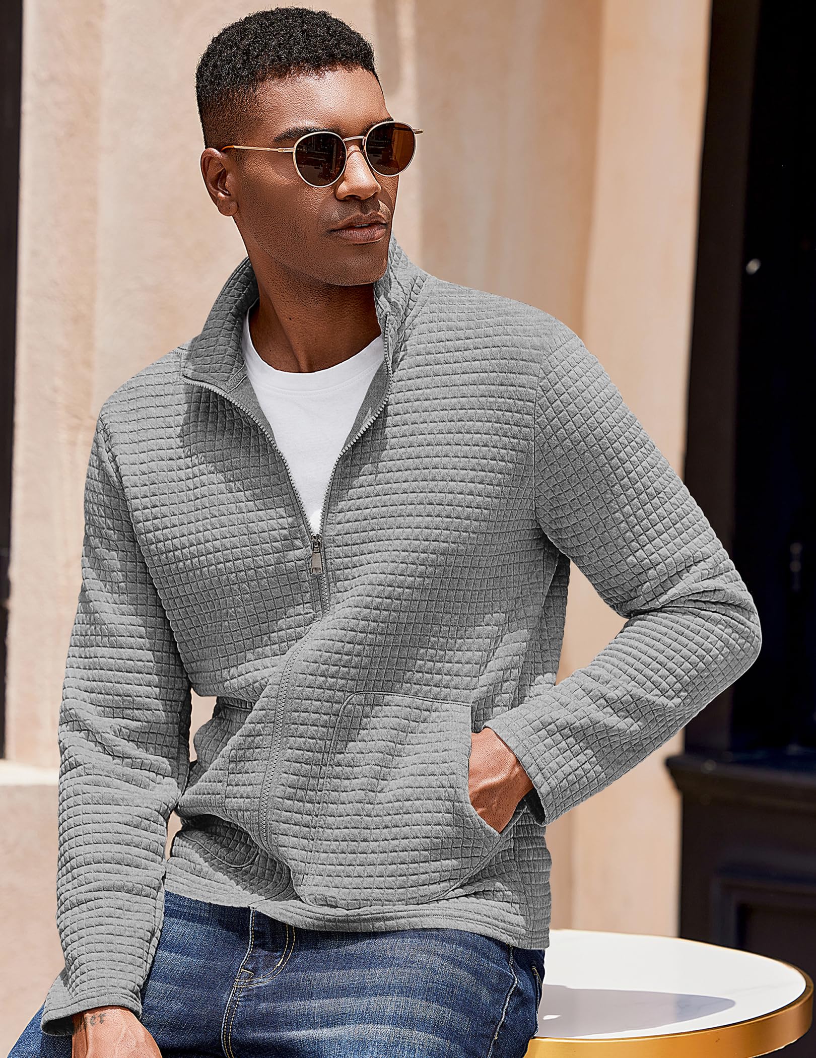 COOFANDY Men's Lightweight Varsity Jacket - Casual Bomber Jacket with Waffle Texture & Zip-Up Front Pockets | Perfect for Spring/Fall Outerwear, College Campus Style & Streetwear Fashion