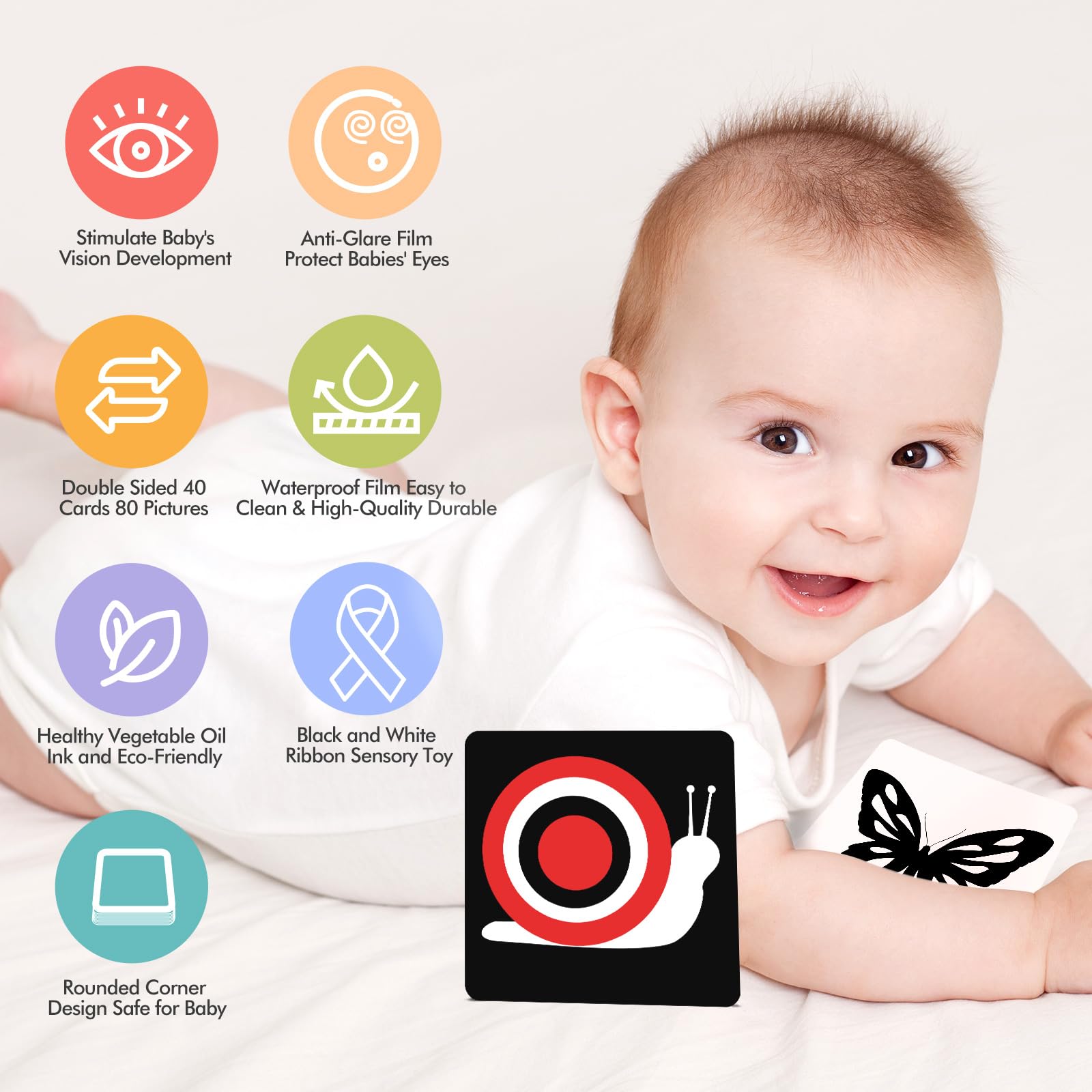 High Contrast Baby Flash Cards 0-6 Months - Black & White Visual Stimulation Cards for Newborn Brain Development | Sensory Learning Toys for Infants 0-3 Months | Perfect for Tummy Time & Early Education
