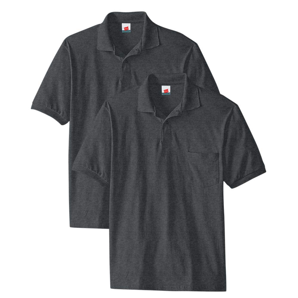 2 Pack Men's Charcoal Polo Shirts with Collar & Pocket - Breathable Cotton Casual Shirts for Golf, Work & Everyday Wear
