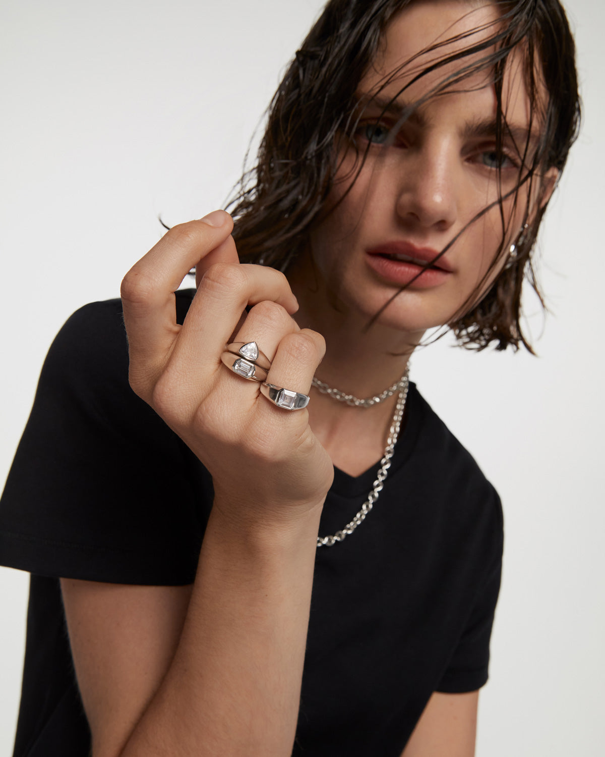 GRID 1 Triangle Shimmer Stamp Silver Ring for Women - Elegant Geometric Jewelry for Everyday Wear, Parties & Special Occasions