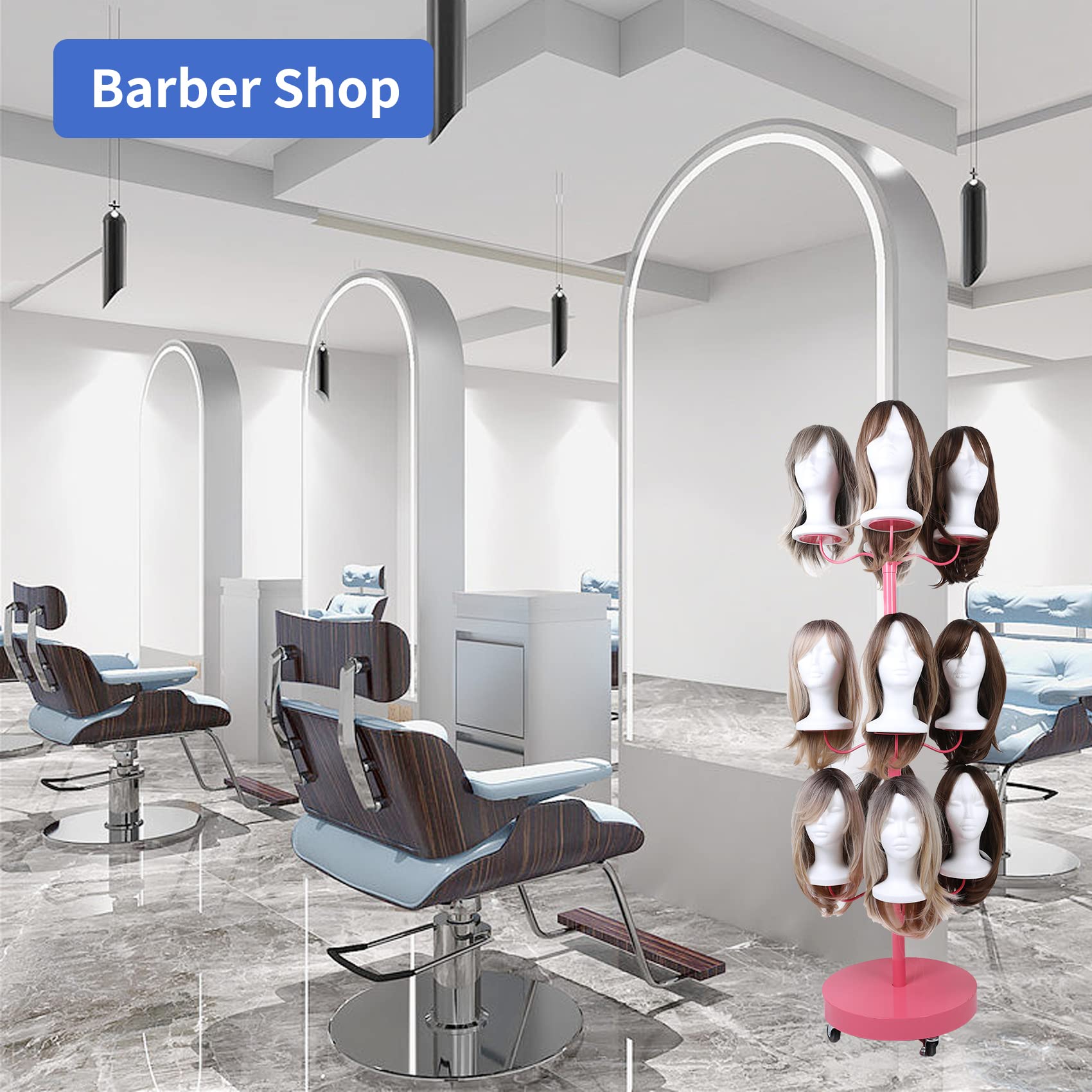 Professional 12-Head Wig Stand Holder - Adjustable Metal Tripod Wig Organizer for Styling, Display & Storage (Pink) - Perfect for Salon, Cosplay & Home Wig Care