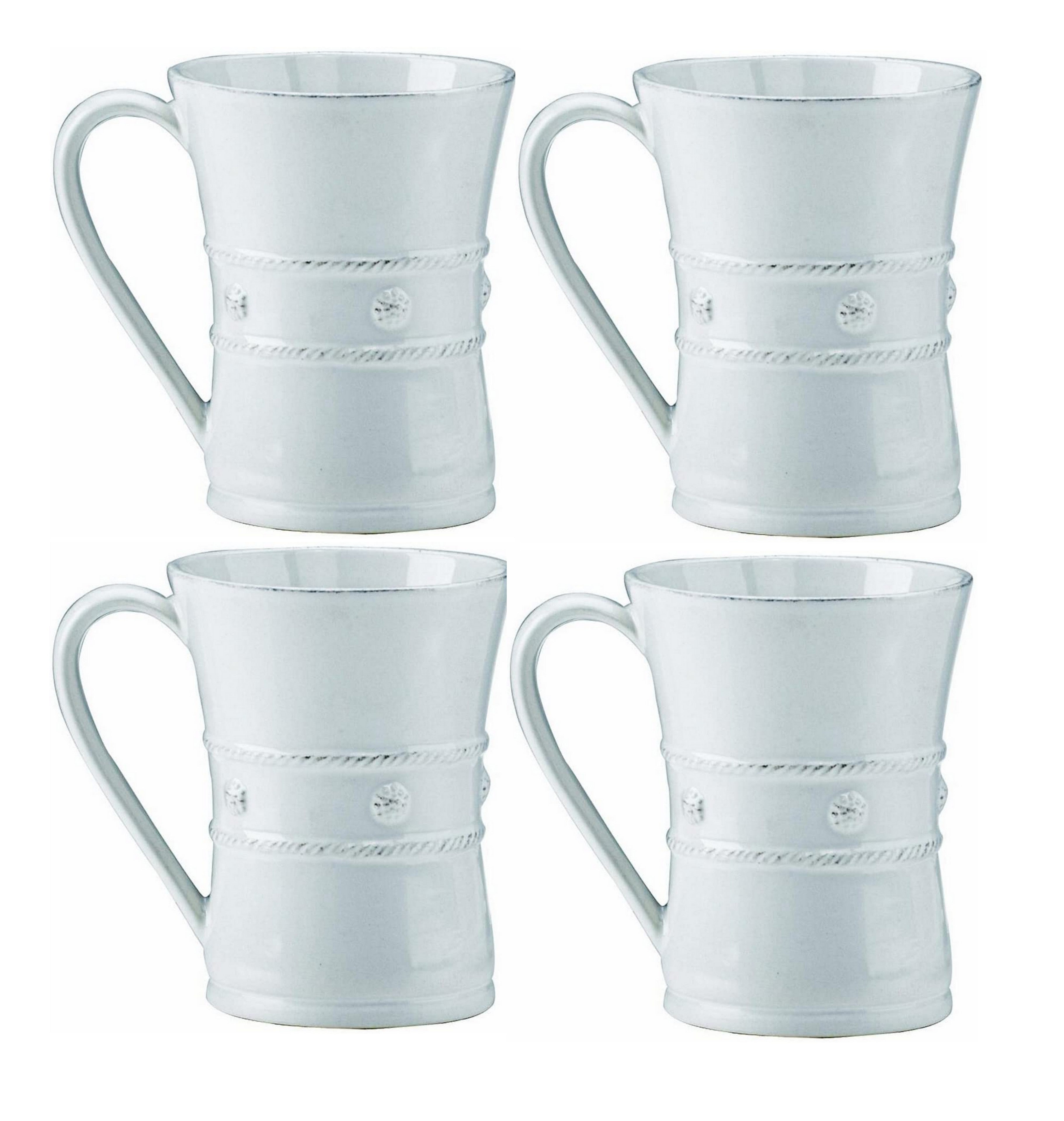 Juliska Berry & Thread 13 oz Whitewash Coffee Mug Set of 4 - Elegant Farmhouse Style Cups for Coffee, Tea, or Hot Chocolate - Perfect for Home, Office, or Gift Giving
