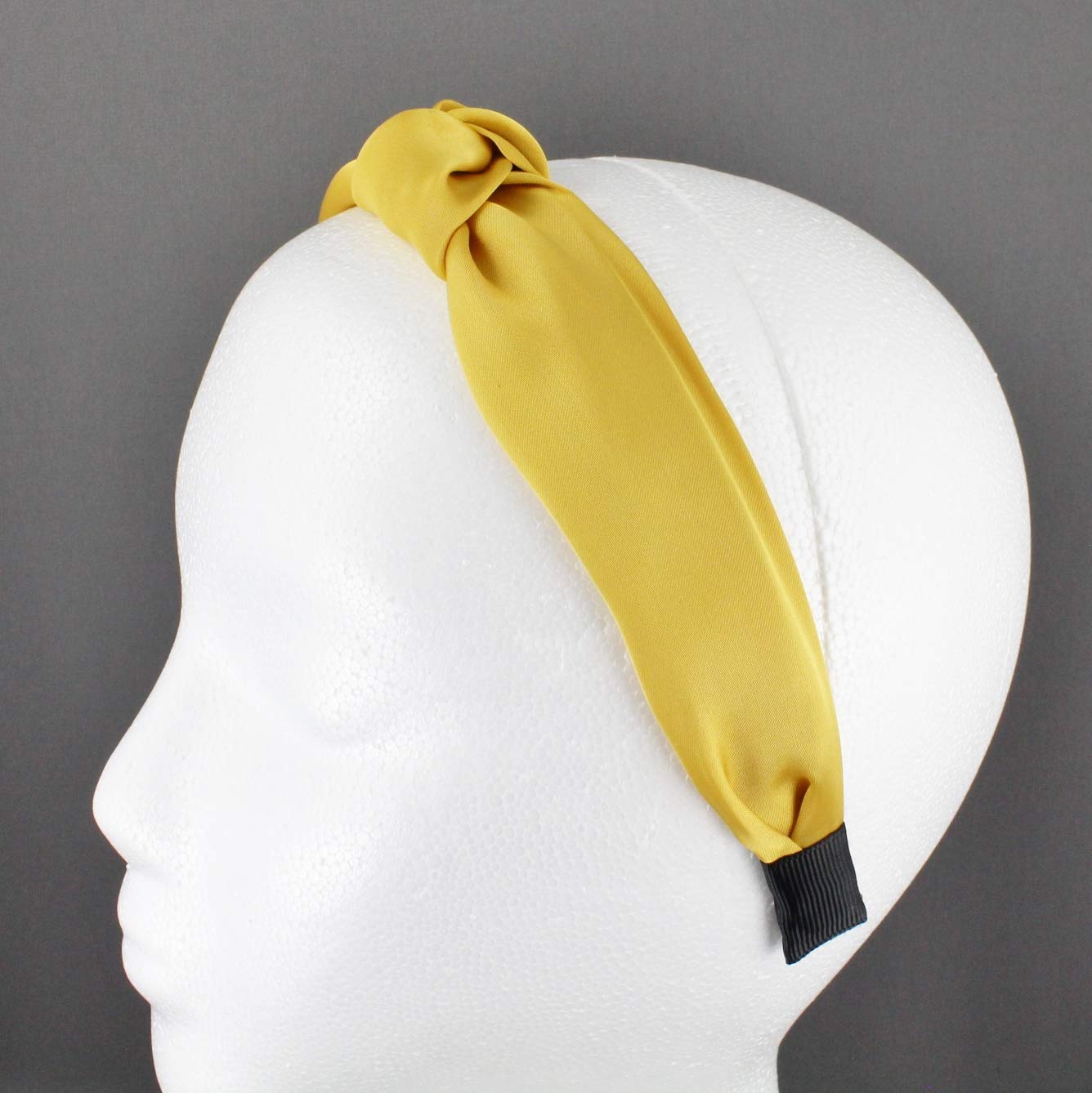 Mustard Yellow Turban Knot Headband - Satin Fabric with Grip Teeth for Women | Perfect for Yoga, Workouts, and Fashion Accessories