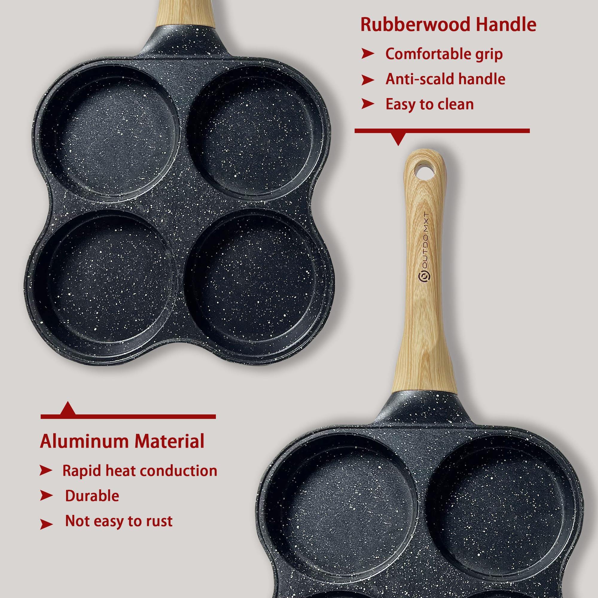 Nonstick 4-Cup Egg Pan - Omelette & Pancake Cooker for Breakfast, Swedish Pancakes, Hamburgers - Compatible with Gas Stove & Induction Cooktop - Perfect for Home Kitchen, Camping & RV Cooking