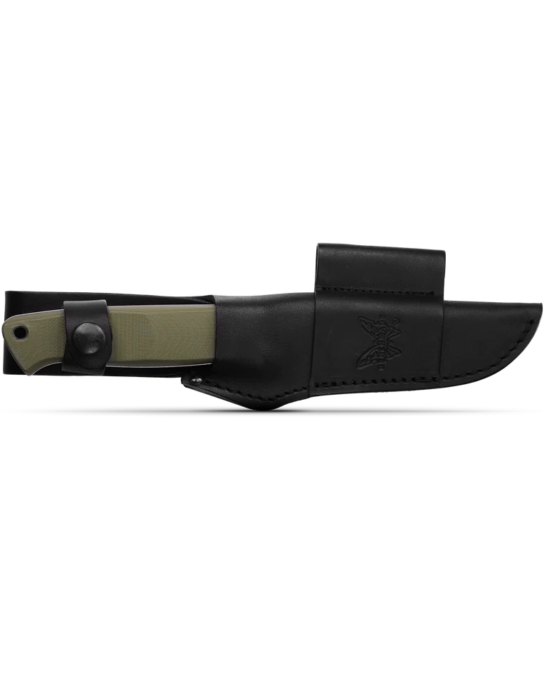 Benchmade 163-1 Bushcrafter Fixed Blade Knife - CPM S30V Drop Point Stonewashed Blade with OD Green G10 Handles - Perfect for Camping, Hunting & Outdoor Survival