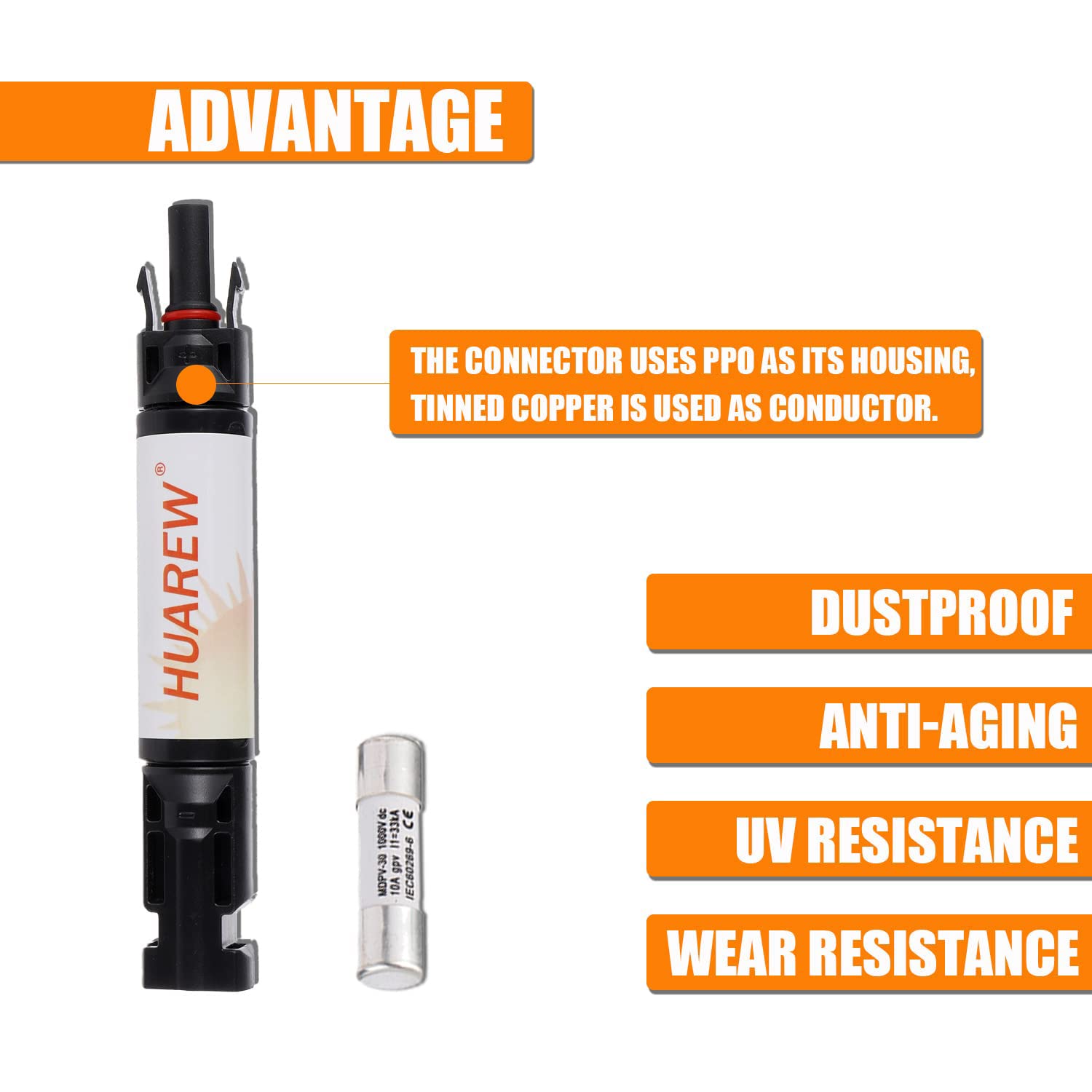 10A Waterproof In-Line Solar Fuse Holder with Fuse - 10 Amp PV Inline Fuse for Solar Panels, Controllers & Battery Systems - Black - Ideal for Off-Grid Solar Power & RV Applications