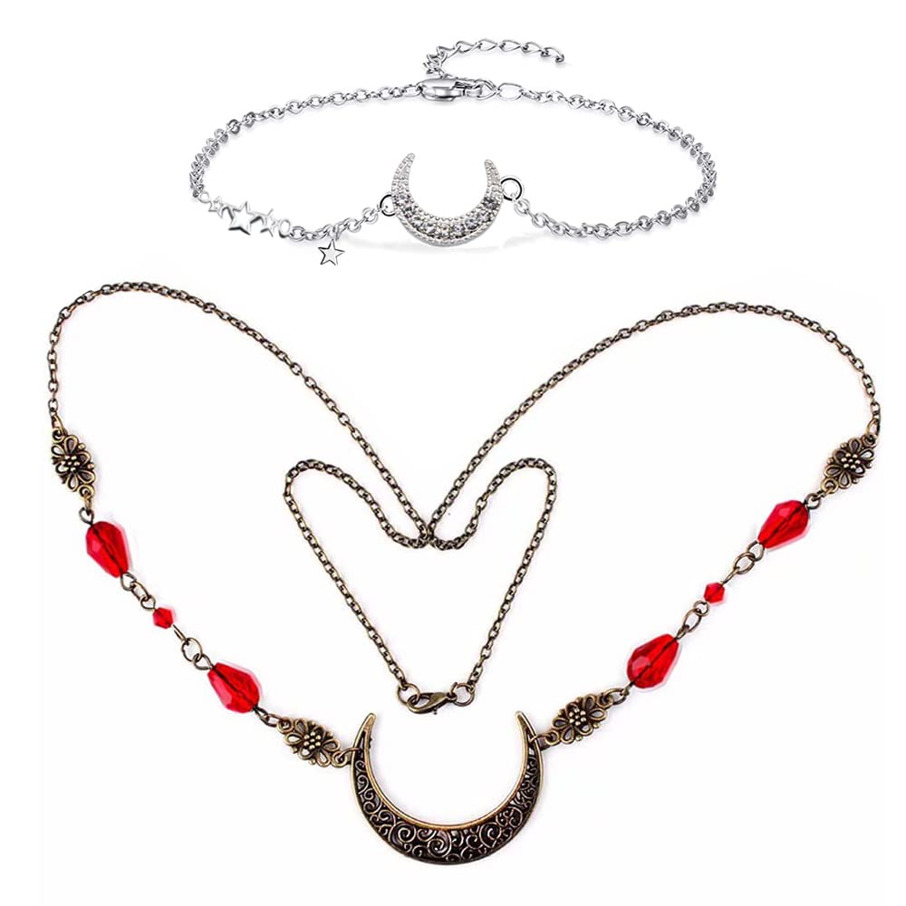 2pcs Moon Headband & Star Bracelet Set - Witch Headpiece, Fairy Crown Hair Chain for Women - Perfect for Halloween Costume, Cosplay, and Festival Accessories - Comes with Gift Box