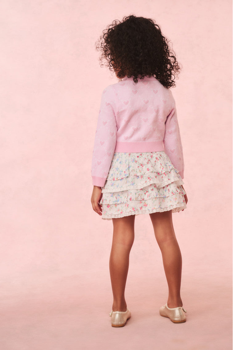 Girls' Cotton Heart Print Cardigan - Soft & Stylish Knit Sweater for Kids - Perfect for School, Playdates & Family Outings
