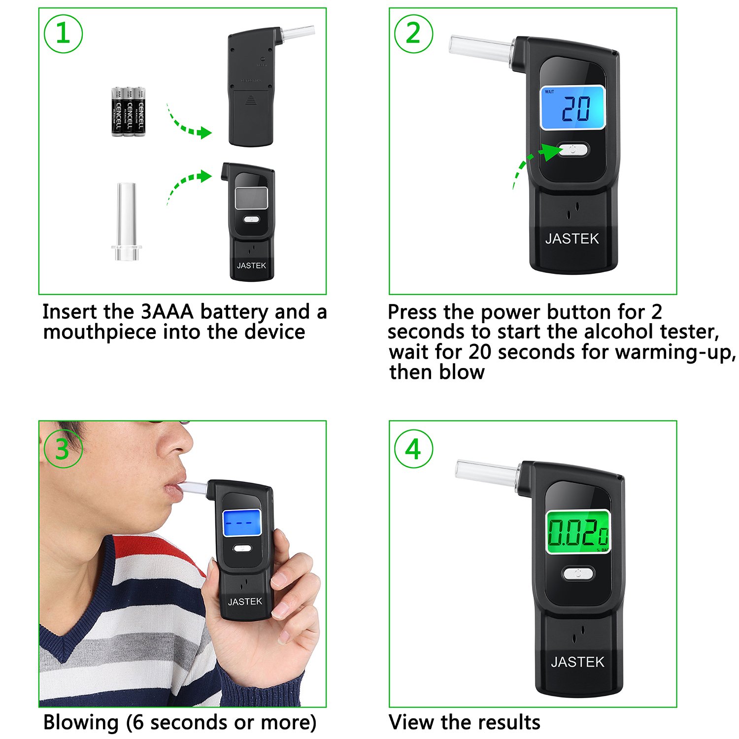 Professional Portable Breathalyzer Tester - Digital Alcohol Detector with Memory & Warning Function (10 Mouthpieces) | Accurate BAC Testing for Home, Car, Office & Personal Safety