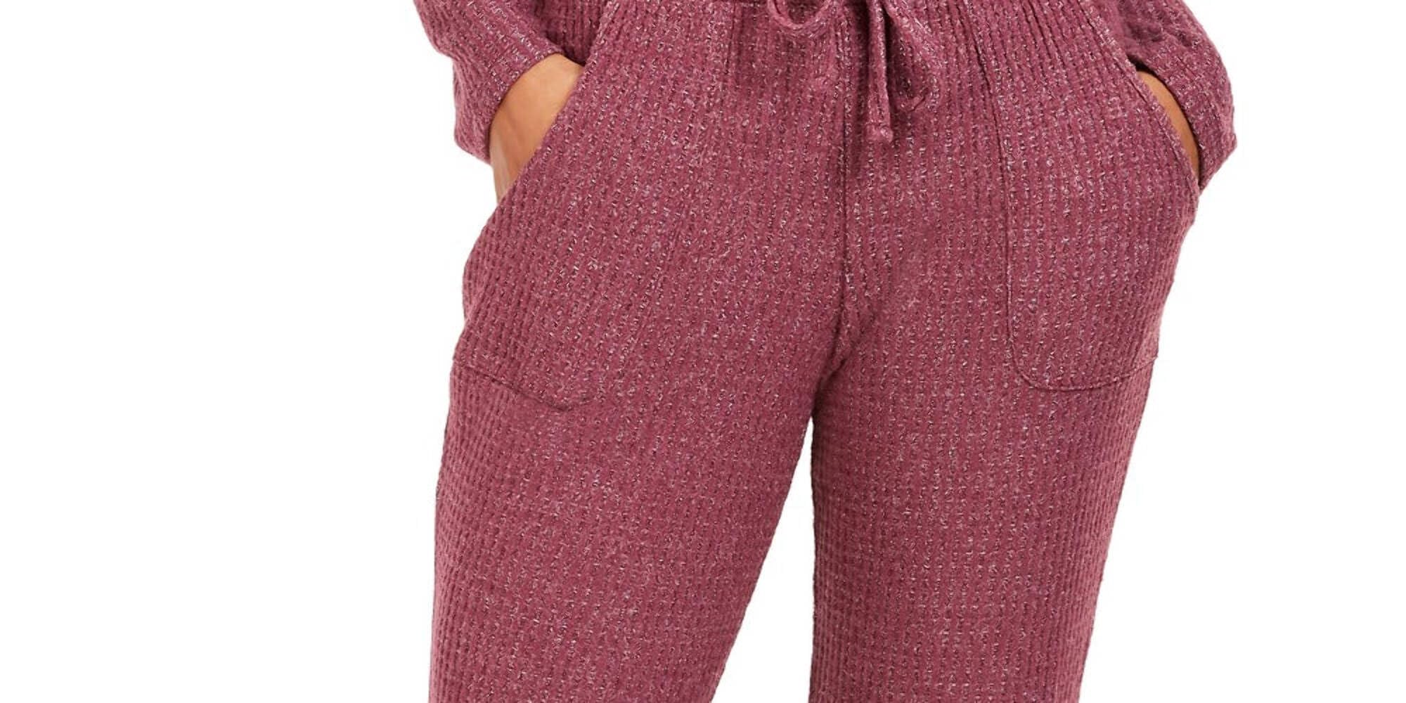 Juniors' Cozy Waffle Jogger Pants for Women - Soft Fleece Lounge Pants, Elastic Waist, XS, Ethereal Plum - Perfect for Yoga, Lounging & Winter Comfort