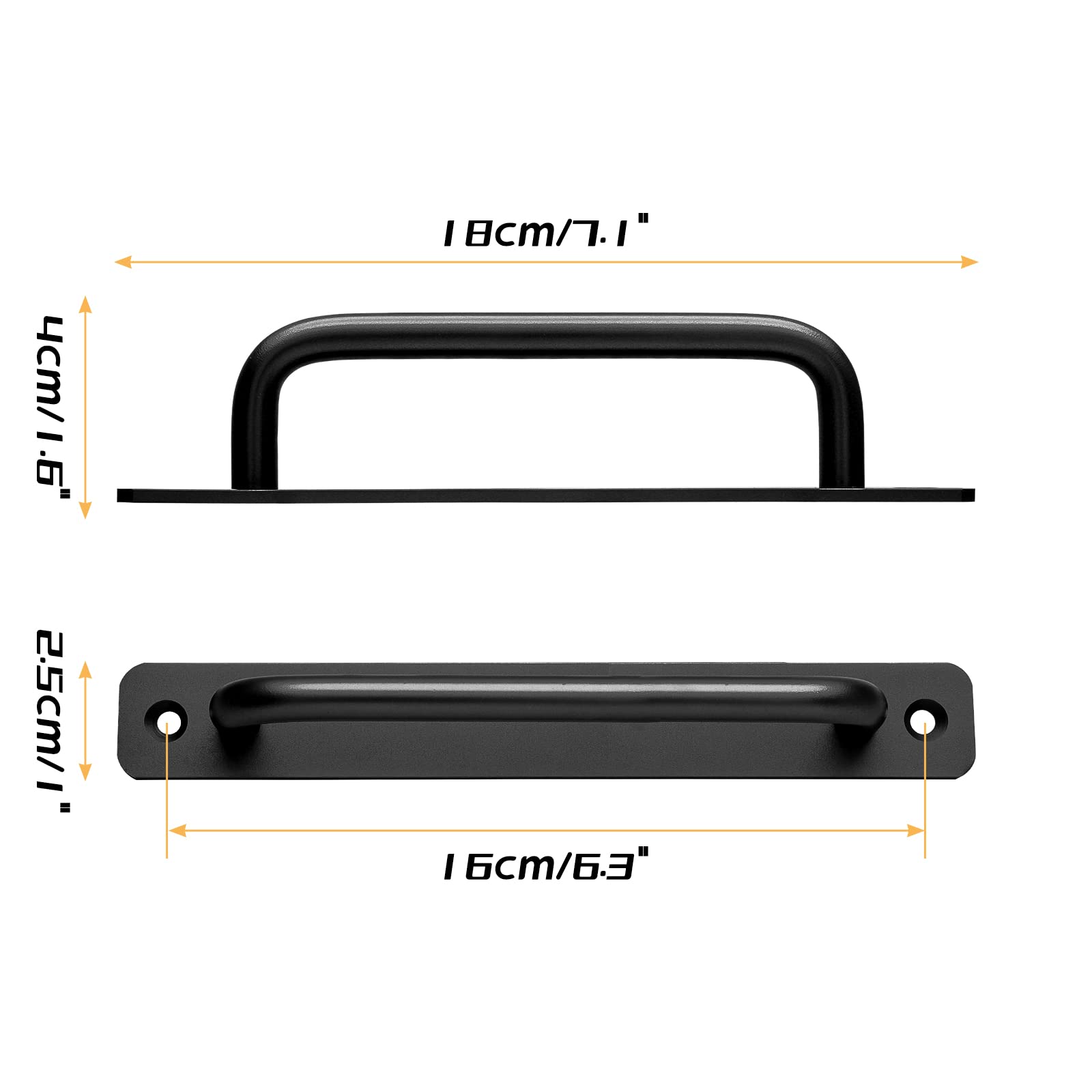 Piutouyar 2 Pack Black Aluminum Alloy Sliding Barn Door Handles - 160mm (6.3 Inch) Hole Center - Heavy Duty Cabinet Pulls for Kitchen, Bathroom, Closet & Gate Doors - 7.1 Inch Long with Mounting Plate - Perfect for Modern Farmhouse & Industrial Style Homes