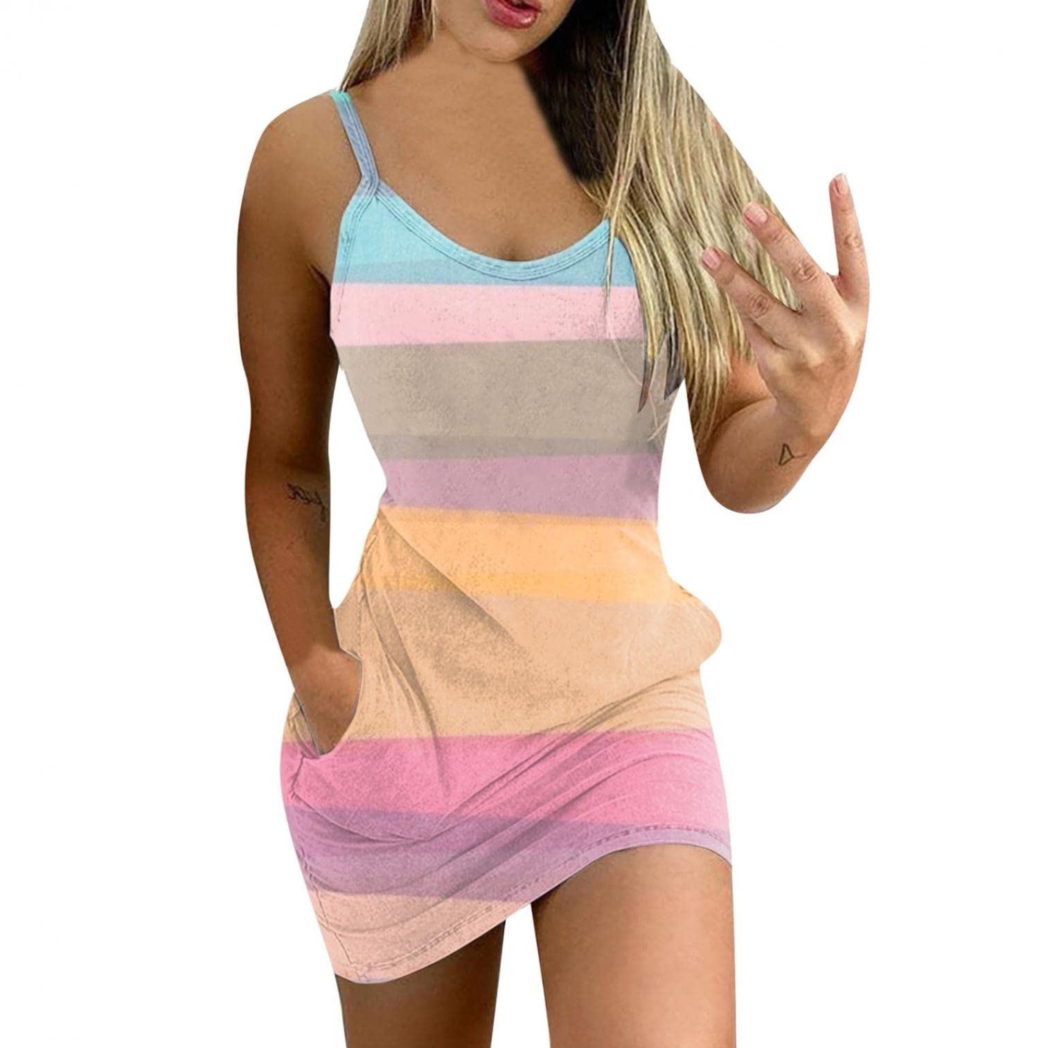 Women's Sleeveless Casual Tunic Dress - Summer Empire Waist Spaghetti Strap Tank Cami Dress with Pockets | Perfect for Beach, Vacation & Everyday Wear
