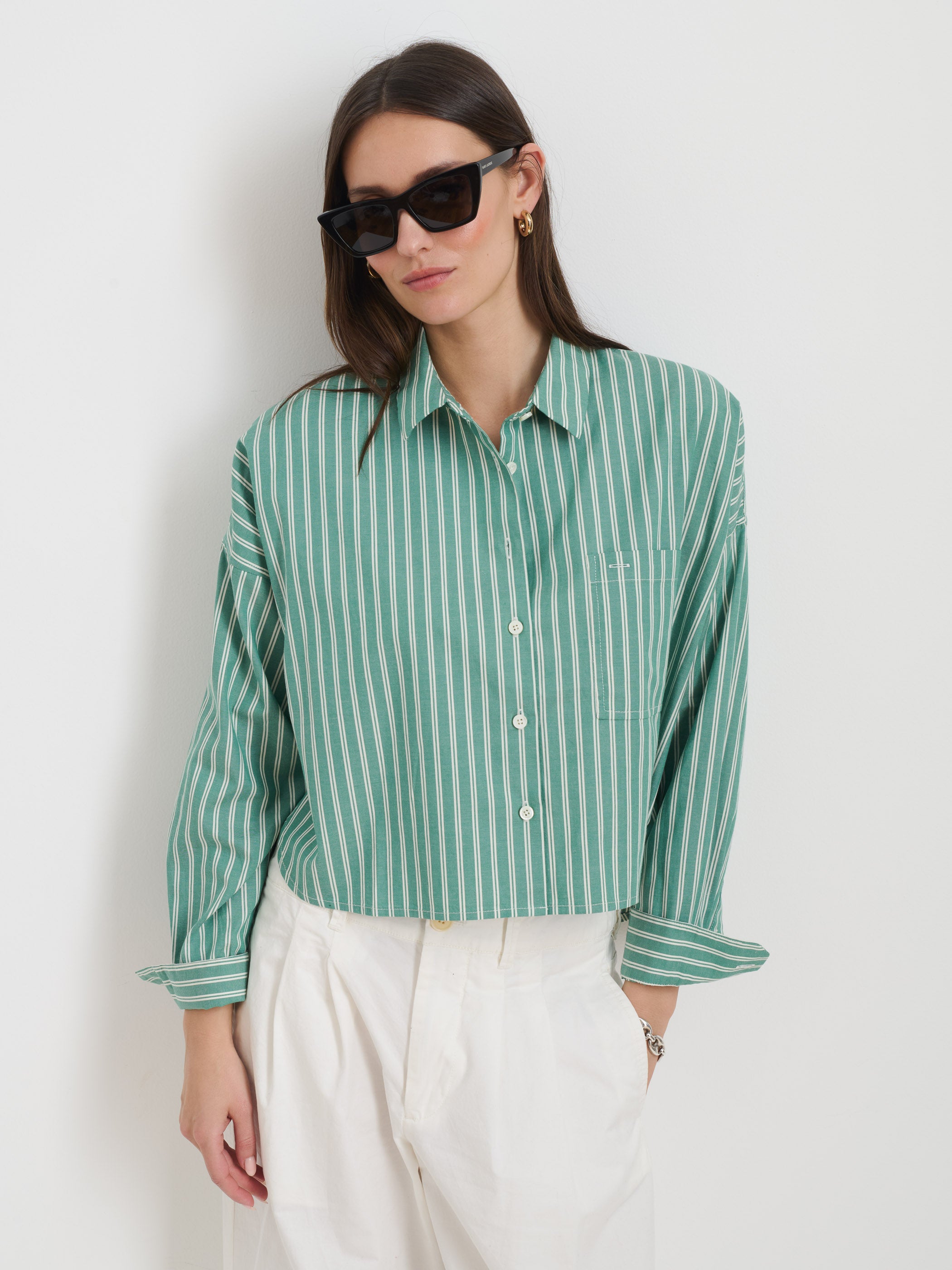 Cropped Striped Oxford Shirt for Women - Casual Button Down Top for Spring & Summer - Perfect for Office, Outings & Date Nights