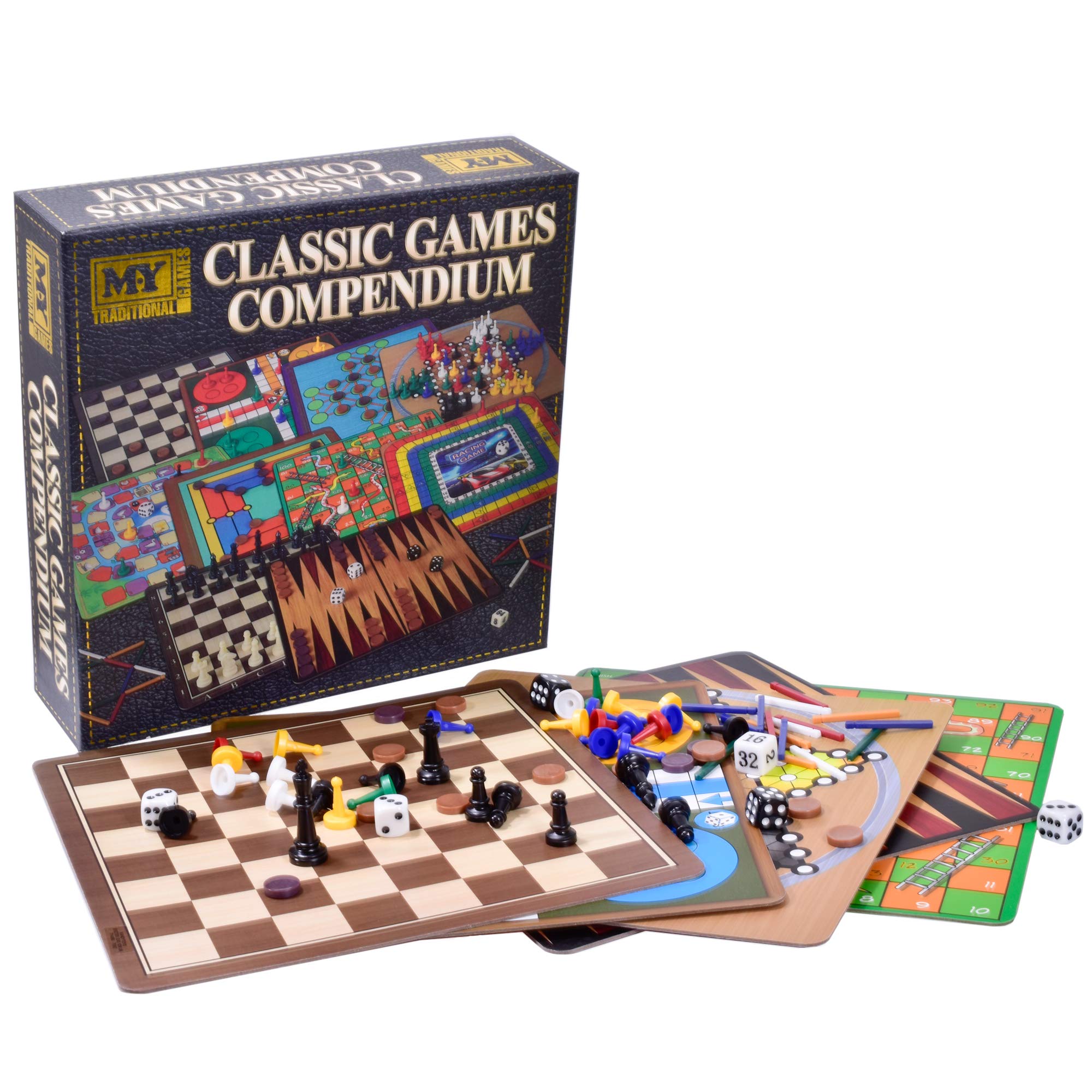 M.Y Classic Games Compendium - 100 Fun Board Games Set Including Chess, Ludo, Dice Games & Matchstick Puzzles | Perfect for Family Game Nights, Parties & Indoor Activities