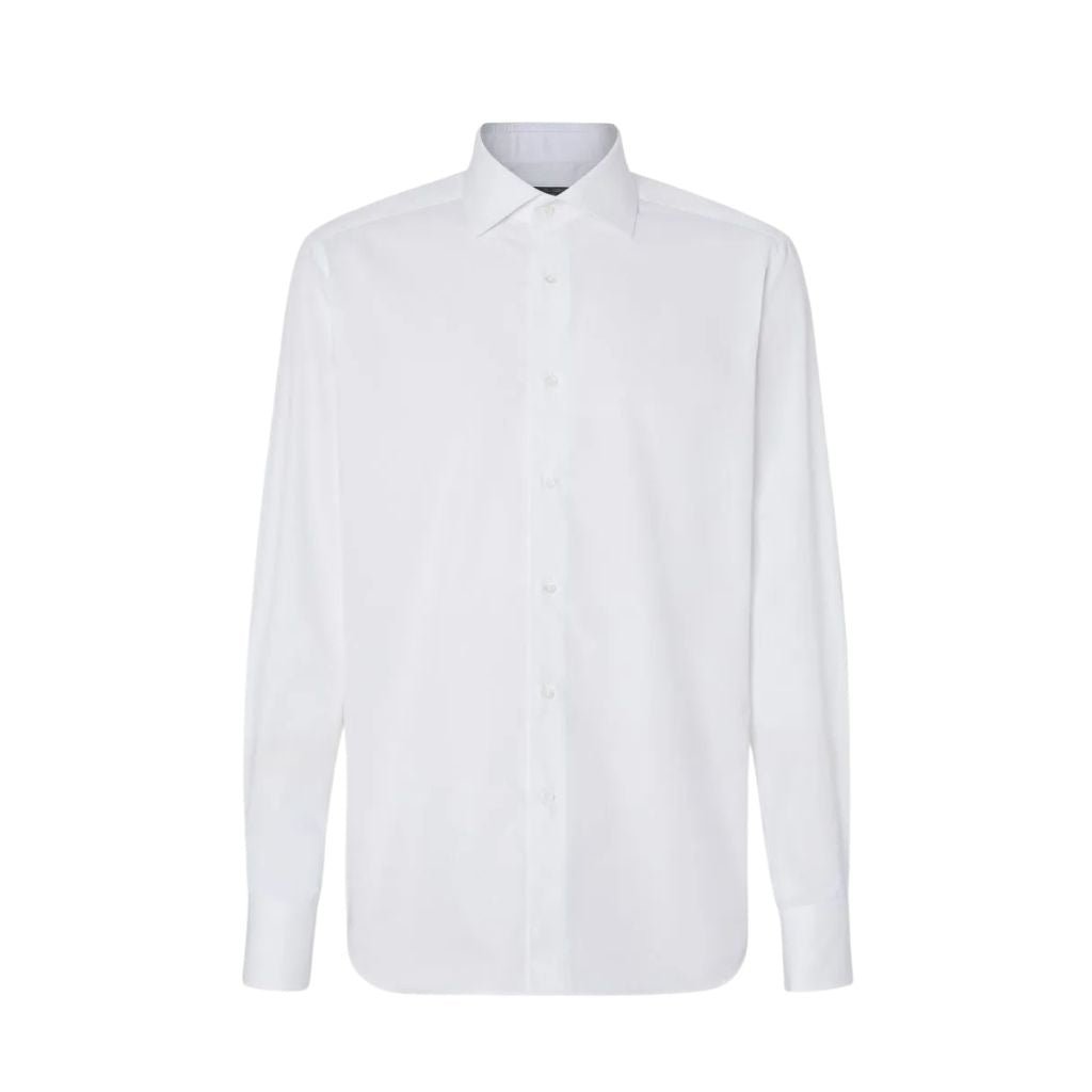 CORNELIANI Wrinkle-Free White Twill Dress Shirt for Men | Business Casual & Office Wear | Premium Comfort & Style