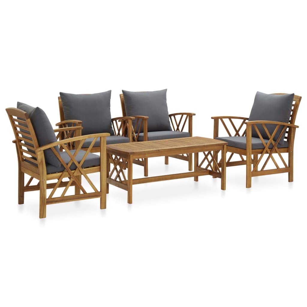 5-Piece vidaXL Patio Furniture Set - Acacia Wood Bench Seat with Coffee Table - Modern Outdoor Dining Set for Garden, Balcony, Porch - Perfect for BBQs, Relaxing & Entertaining Guests