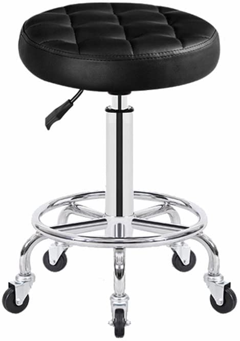 Adjustable Height Hydraulic Rolling Stool with Wheels - Heavy Duty Salon Stool for Hairdressers & Beauty Professionals - Black - Perfect for Barber Shops, Nail Salons & Tattoo Studios