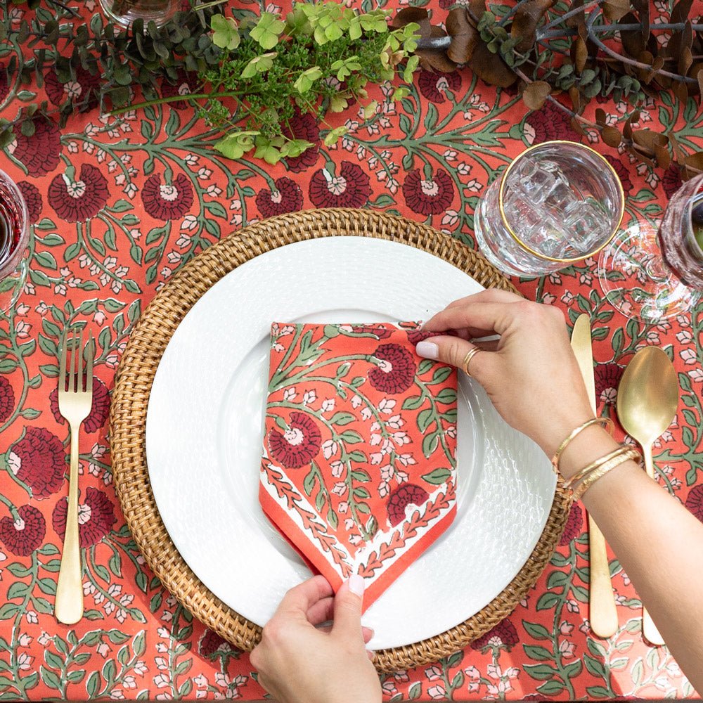 Premium Cactus Flower Red Napkins Set of 4 - Soft & Absorbent Cotton Table Napkins for Dinner Party, Wedding, and Home Decor