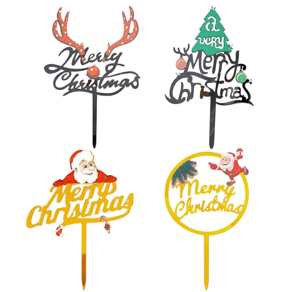 PRETYZOOM 4pcs Christmas Cake Toppers - Xmas Tree & Snowflake Acrylic Cake Decorations for Holiday Party, Birthday, Wedding Dessert Decor | Perfect for Christmas Baking, Cupcake Decorating & Festive Dessert Displays