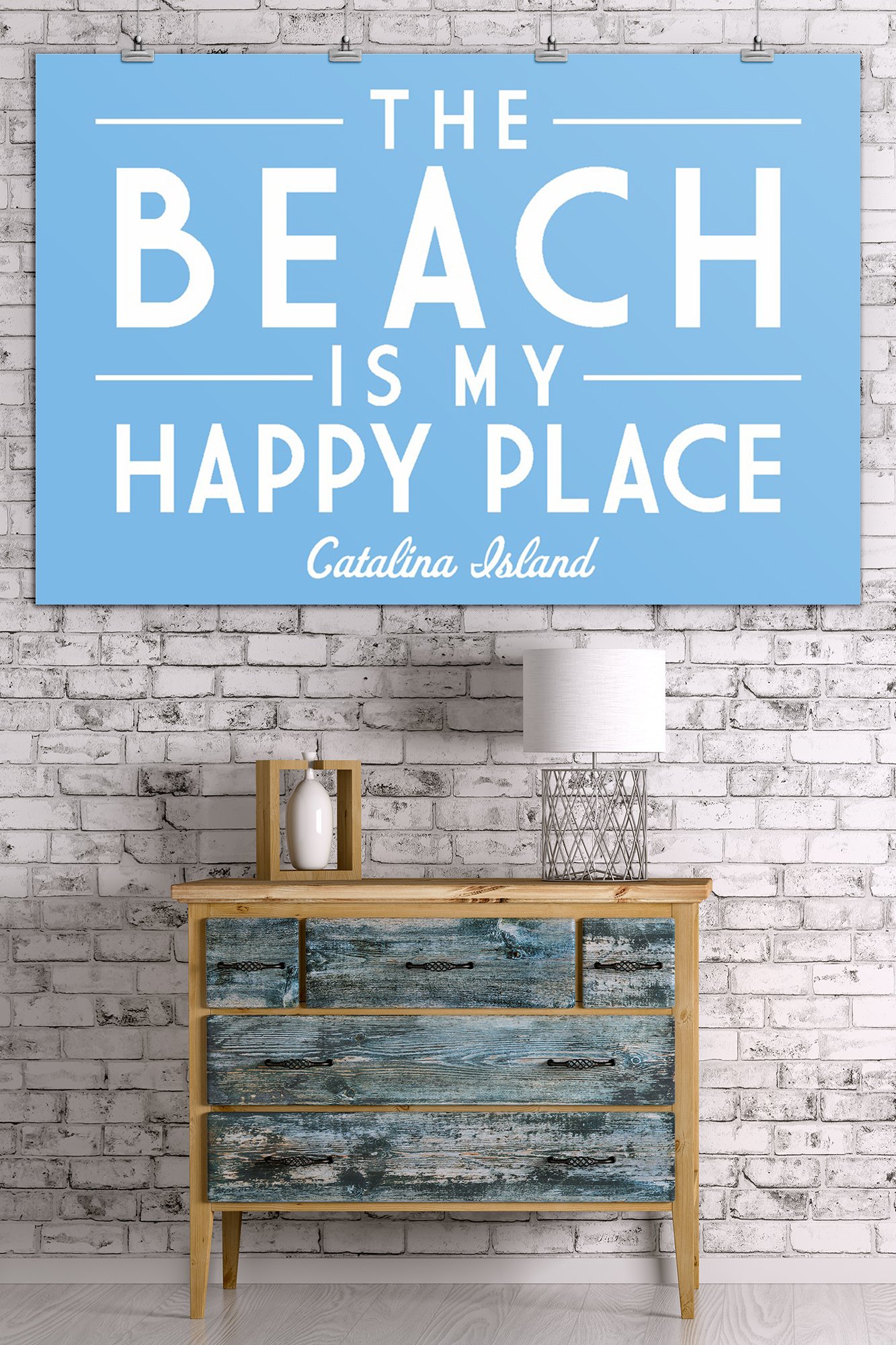 Catalina Island Travel Poster - 'The Beach is My Happy Place' 36x54 Giclee Gallery Print, Coastal Wall Art Decor for Beach House, Office & Living Room
