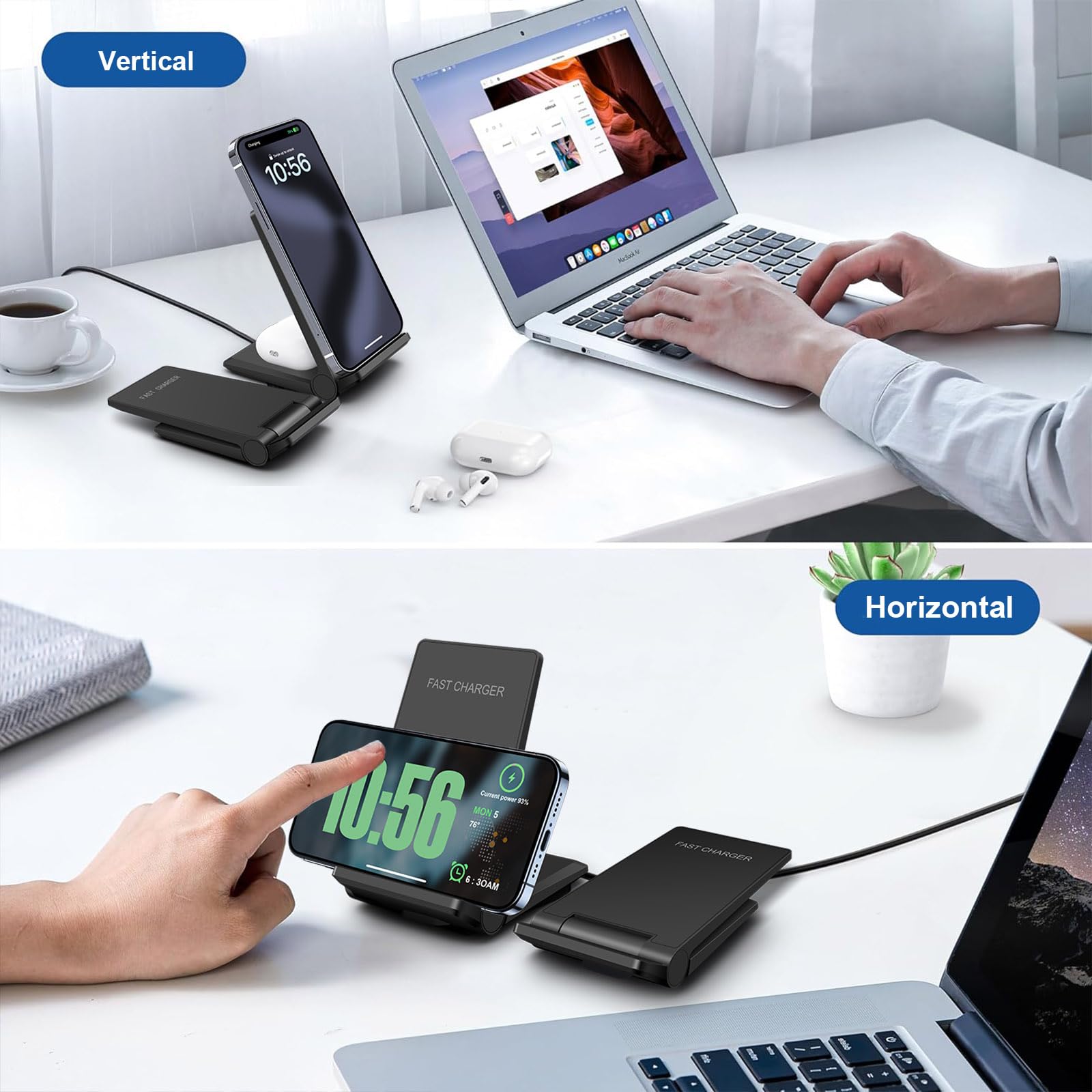 20W Fast Wireless Charging Stand - 2-in-1 Qi-Certified Charger for iPhone 16/15/14/13/12/11 Pro Max/XR/XS/8 Plus & AirPods | Compatible with Samsung Galaxy S24/S23/S22 Ultra/S21/S20/S10/S9, Note 20/10 & Galaxy Buds | Perfect for Bedside, Office & Travel Charging
