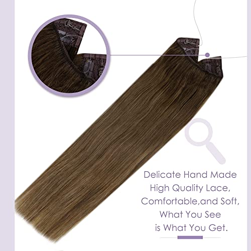 Premium Fish Line Halo Hair Extensions with Invisible Clips - Seamless 100% Human Hair Extensions for Length & Volume - Perfect for Weddings, Parties & Daily Styling