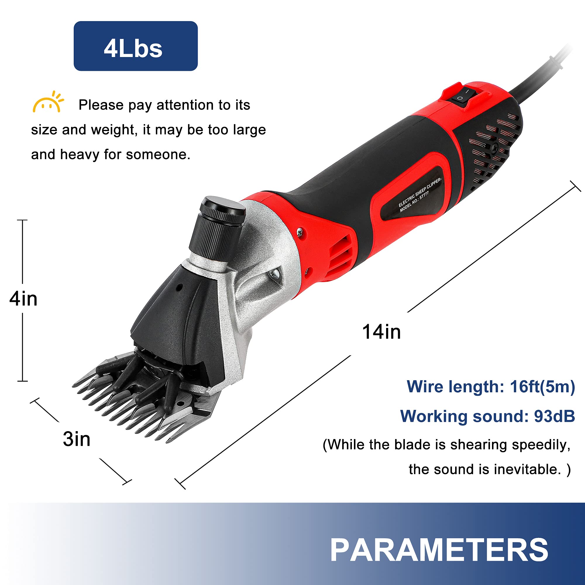 Professional 500W Electric Sheep Shears - Heavy Duty Grooming Clippers for Long Hair & Fur Trimming (9