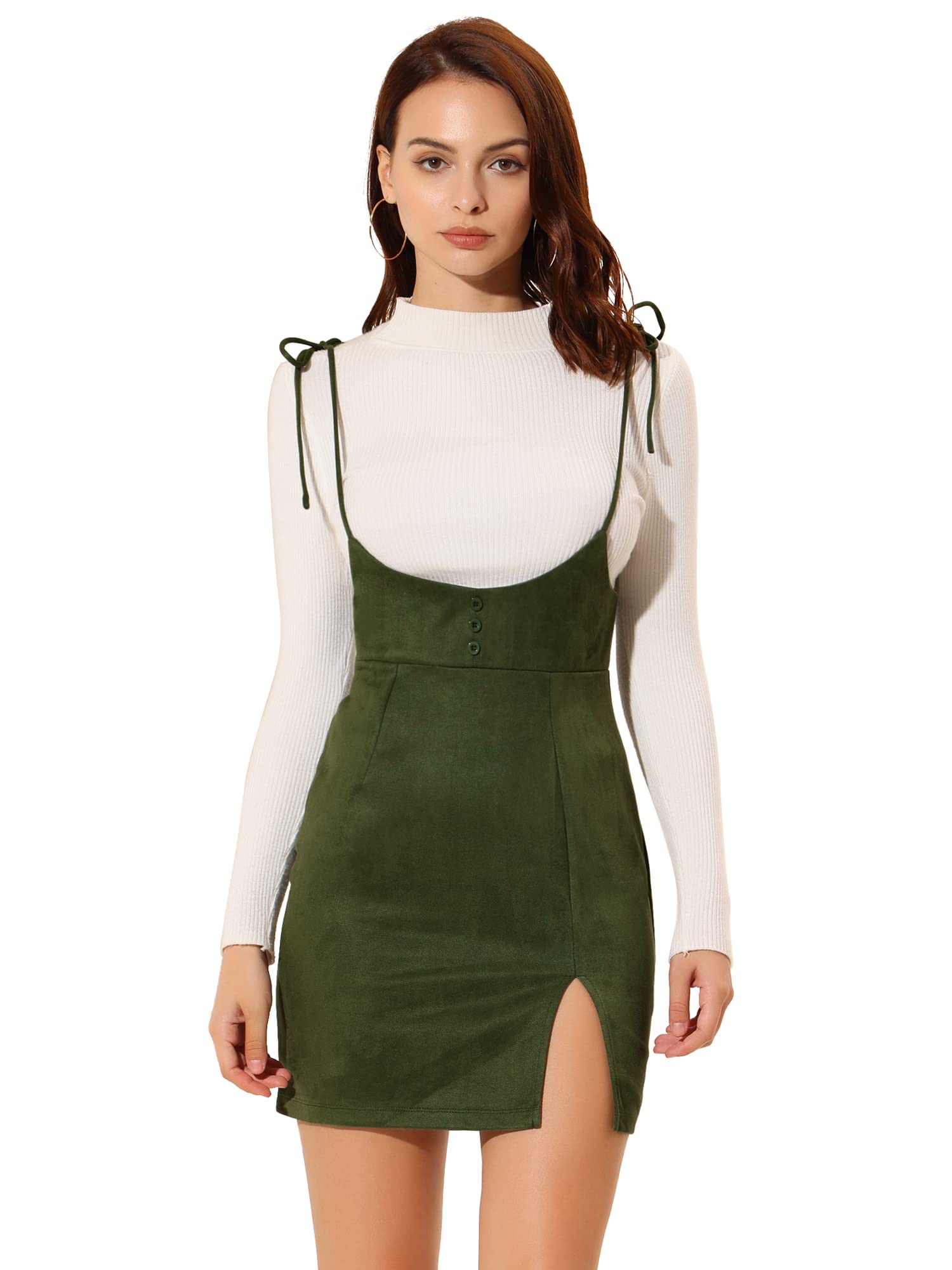 Allegra K Women's High Waist Mini Suspender Skirt Tie Shoulder Bodycon Jumpsuit Romper - Sexy Party Outfit for Club, Date Night & Summer Fashion