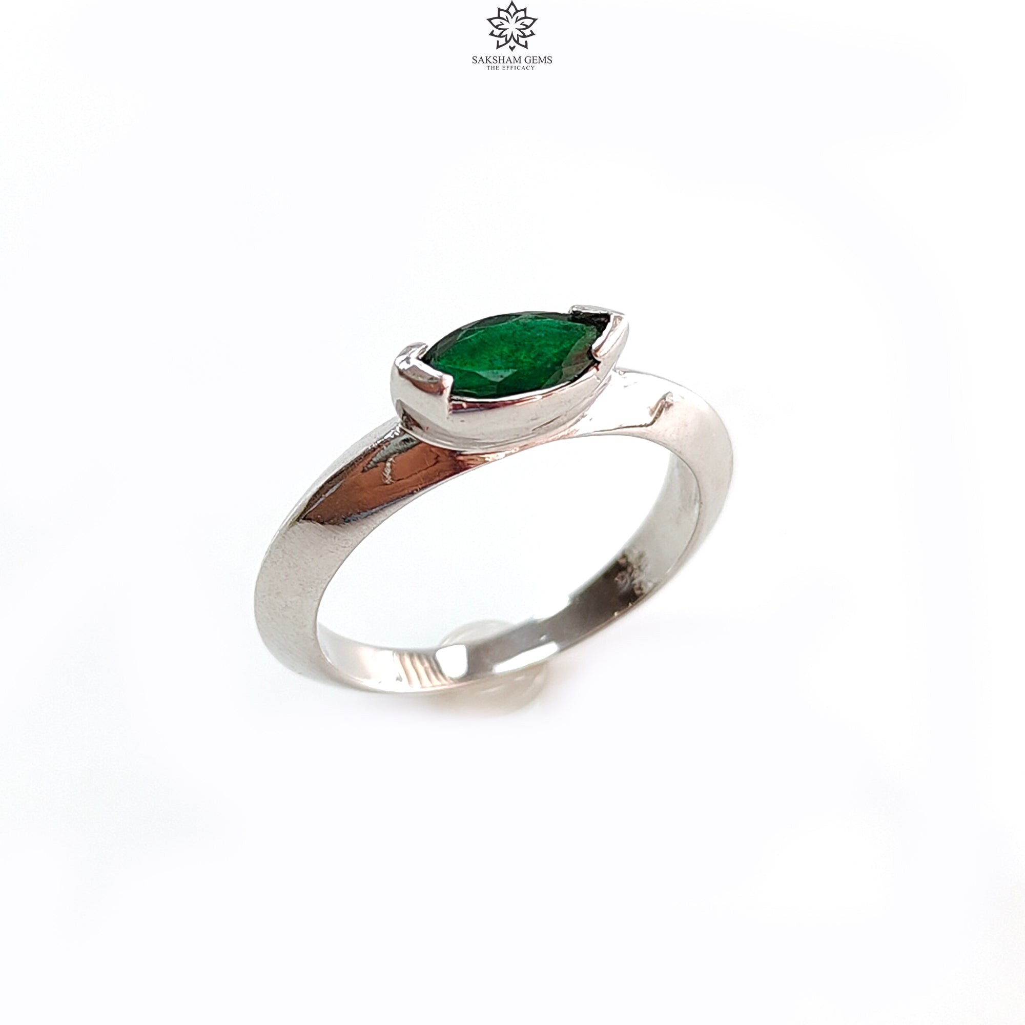 Natural Emerald Marquise Cut Silver Ring – 2.75gms Untreated Emerald in 925 Sterling Silver Bezel Setting – Size 7.25 – Elegant Jewelry for Women, Perfect for Weddings, Anniversaries & Special Occasions