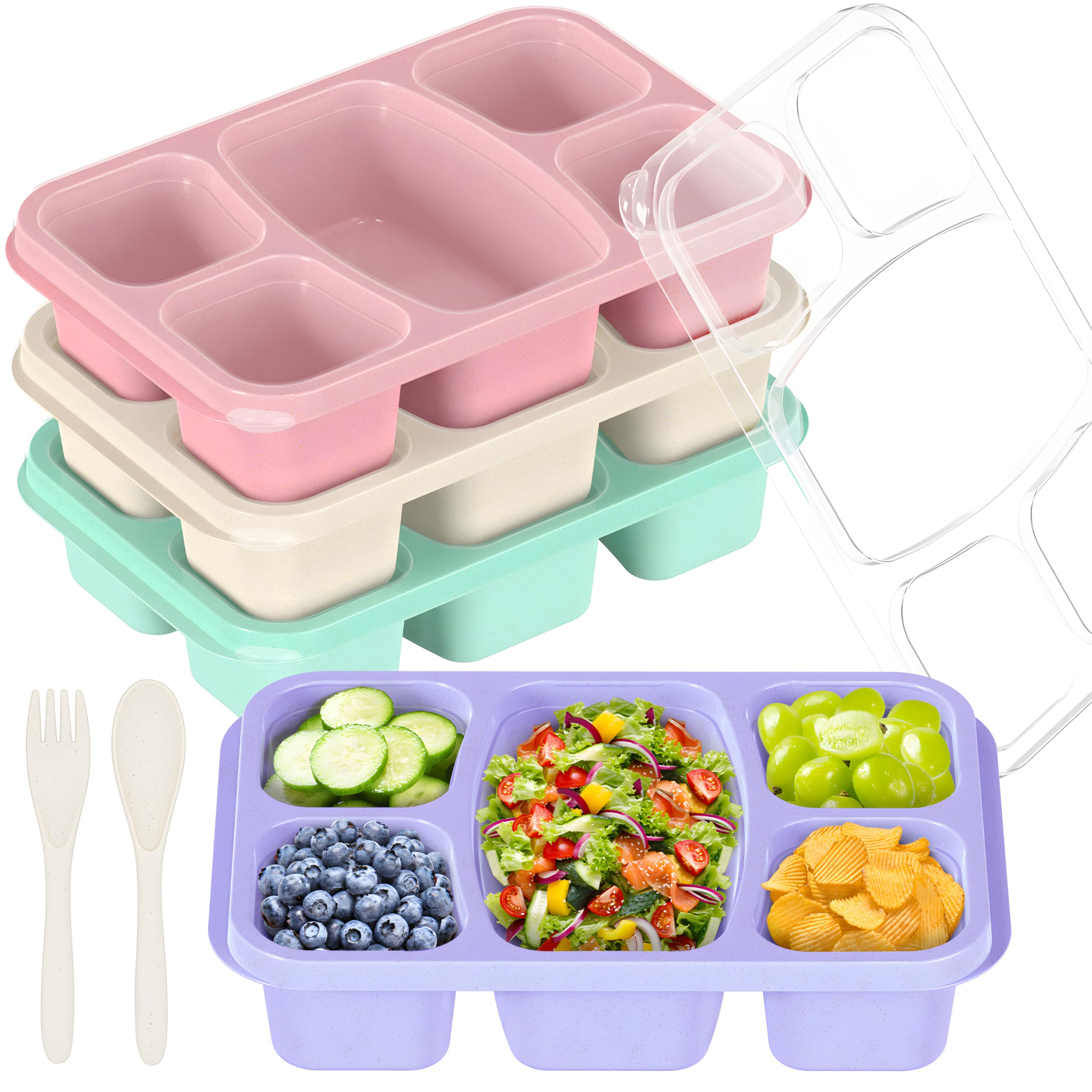 4-Piece Bento Box Set for Kids & Adults - 5-Compartment Reusable Lunch Containers for School, Work & Travel - Perfect for Meal Prep, Snacks & On-the-Go Dining