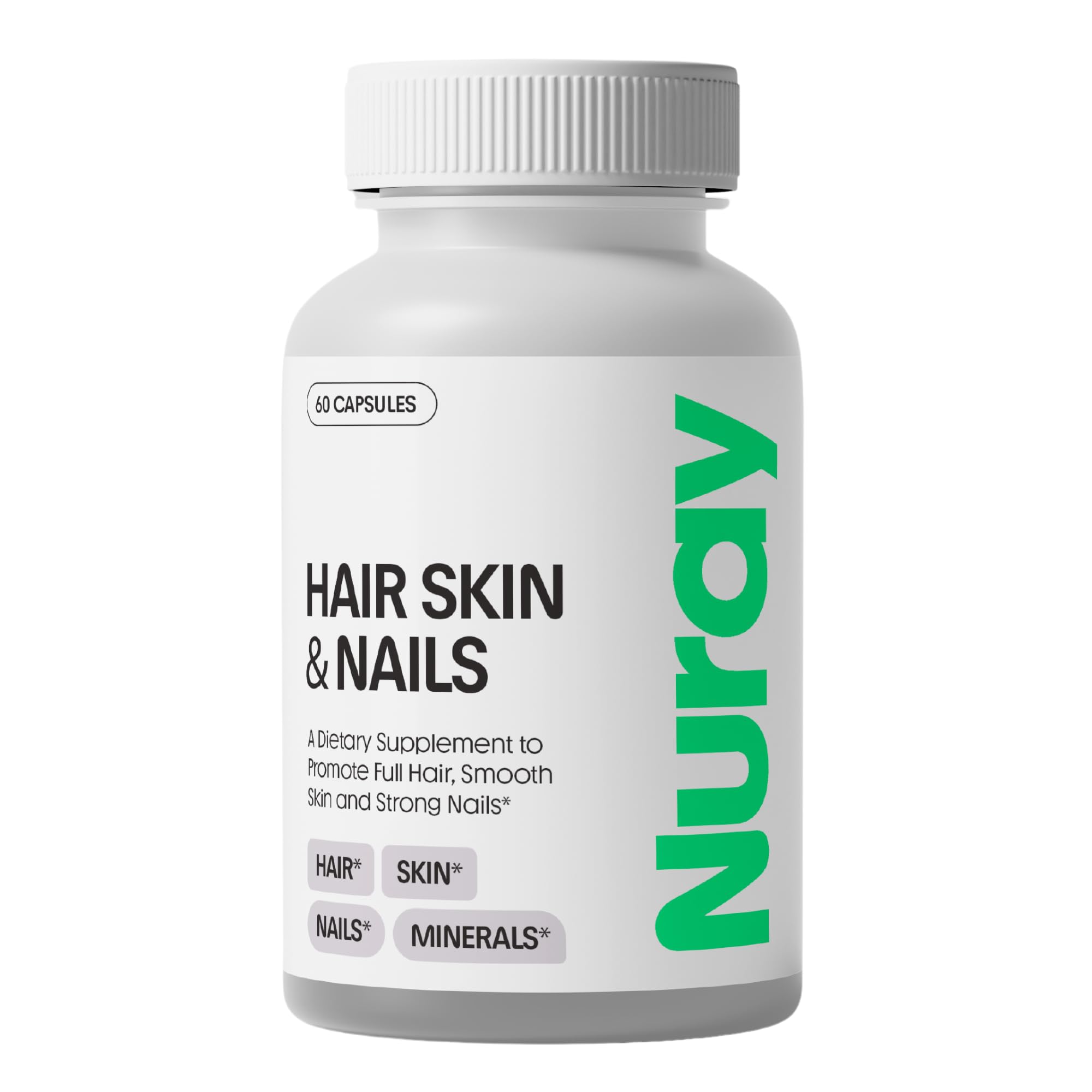 Nuray Hair, Skin & Nails Vitamins with Biotin, Collagen & Hyaluronic Acid – Advanced Hair Growth Supplement for Women & Men – Promotes Healthy Hair, Glowing Skin & Strong Nails – Vitamin B Complex – 60 Capsules – Perfect for Daily Beauty Routine & Hair Regrowth Support