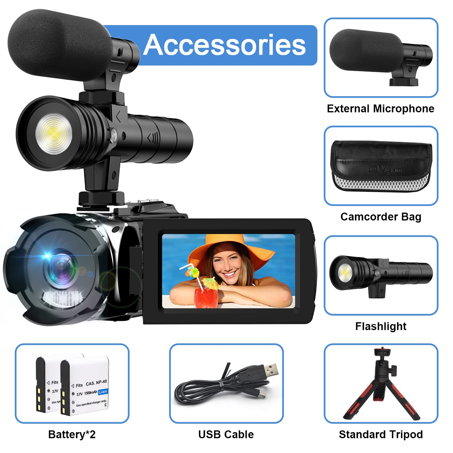 4K Ultra HD Video Camera for Vlogging, YouTube, Travel & Sports - Professional Camcorder with WiFi, Night Vision & Stabilization - Perfect for Content Creators, Filmmaking & Outdoor Adventures
