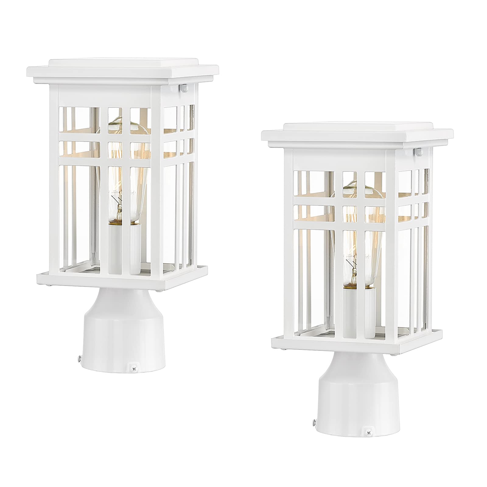2 Pack Outdoor Post Lights - Farmhouse Lamp Post Light Fixtures with Clear Glass Shade, White Finish, Weatherproof Column Lights for Garden, Patio, Walkway, Driveway & Yard Decoration (20068-P-2PK WH)