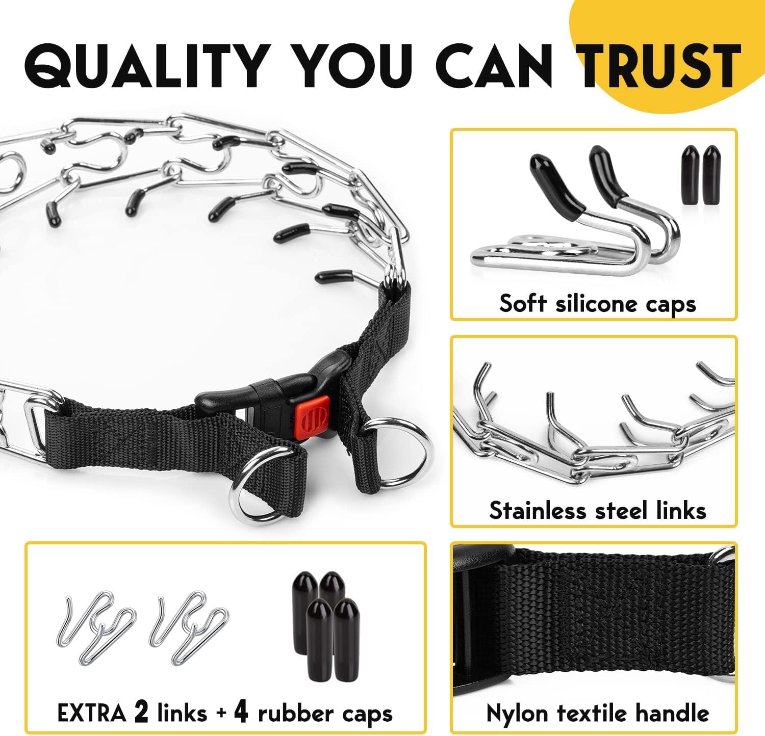 PetJett Prong Collar for Dogs - No Pull Training Collar, Adjustable Pinch Collar for Small Medium Large Breeds - Stainless Steel Choke Chain for Walking & Obedience Training - Perfect for Aggressive Pullers & Leash Training