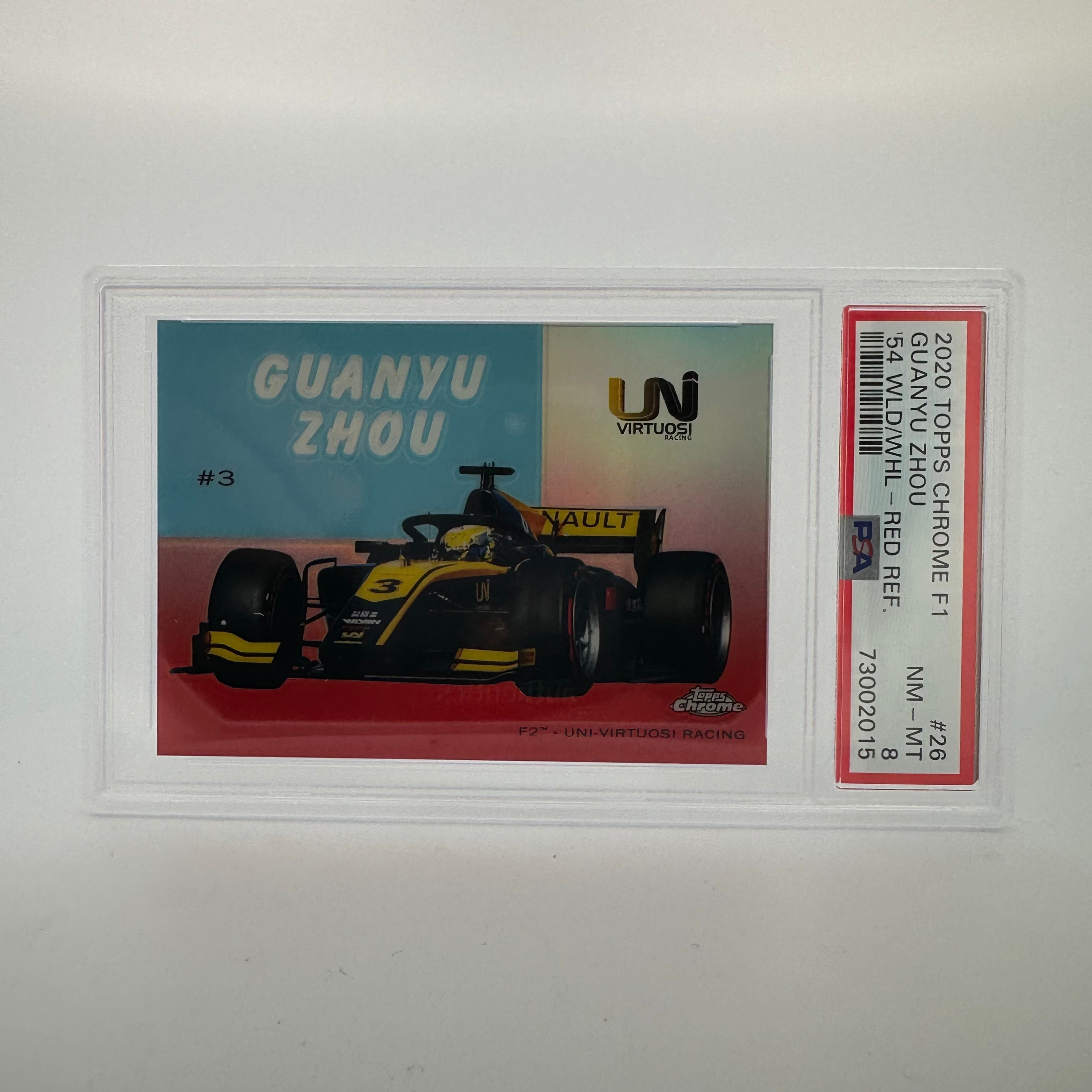 PSA 8 2002 Guanyu Zhou World On Wheels #54W 26 Red Refractor Racing Card - Perfect for F1 Collectors & Motorsport Memorabilia Displays