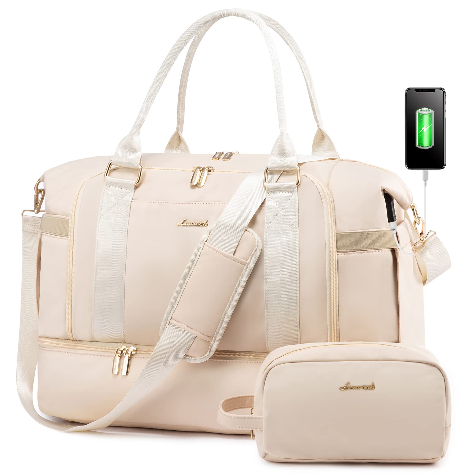 LOVEVOOK Women's Gym Bag with USB Charging Port - Large Travel Duffel Bag with Shoe Compartment & Toiletry Bag - Perfect for Workout, Weekend Trips, Hospital Labor & Delivery | Carry-On Overnight Bag for Women