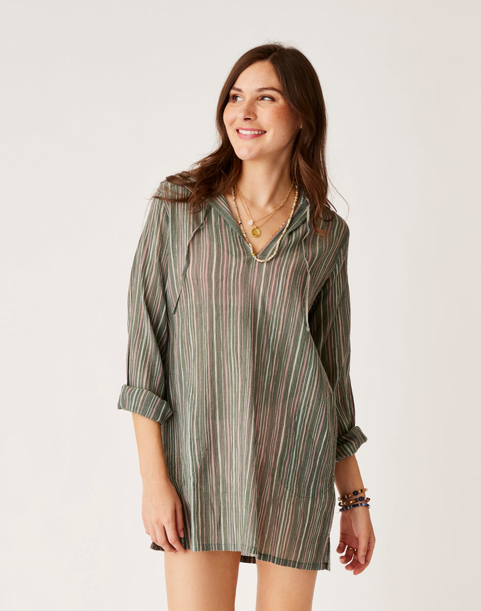 Gia Coverup: Cilantro Stripe Bikini Cover Up - Final Sale - Perfect for Beach, Pool, and Summer Vacations