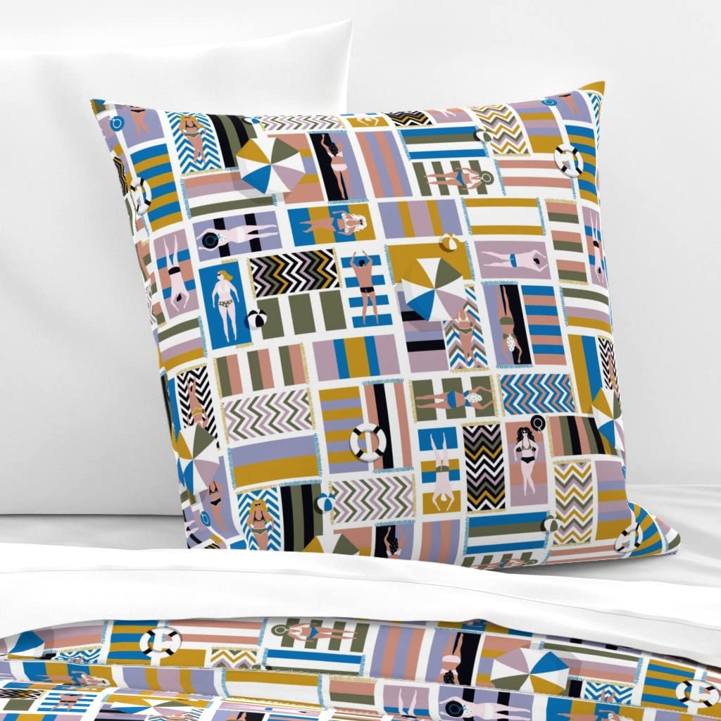 Custom Nautical Sun Beach Stripes Chevron Island Print Cotton Sateen Euro Sham - Perfect for Summer Vacation, Coastal Bedroom Decor & Beach House Styling